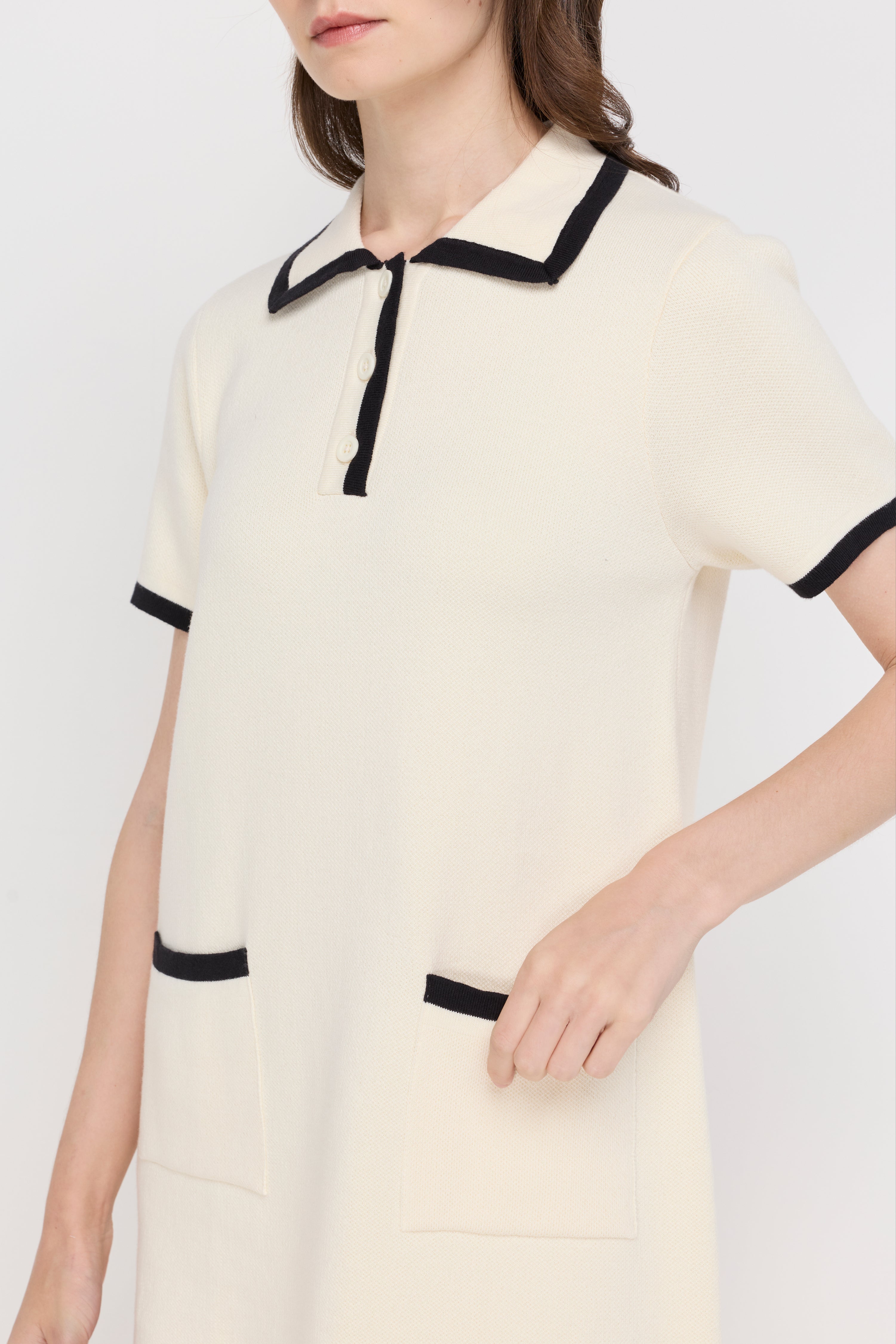 Pocket Detail Knit Dress Off-White