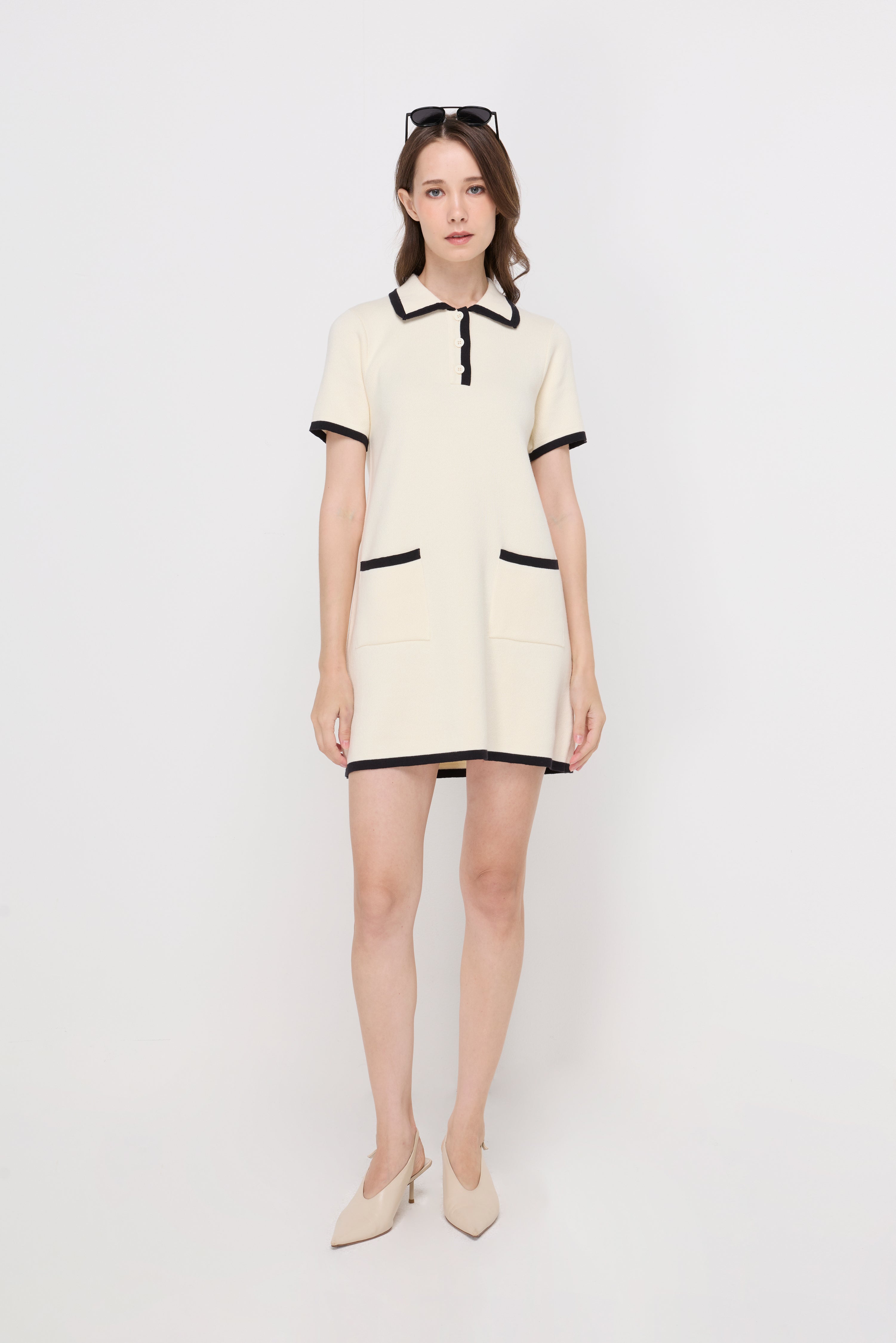 Pocket Detail Knit Dress Off-White