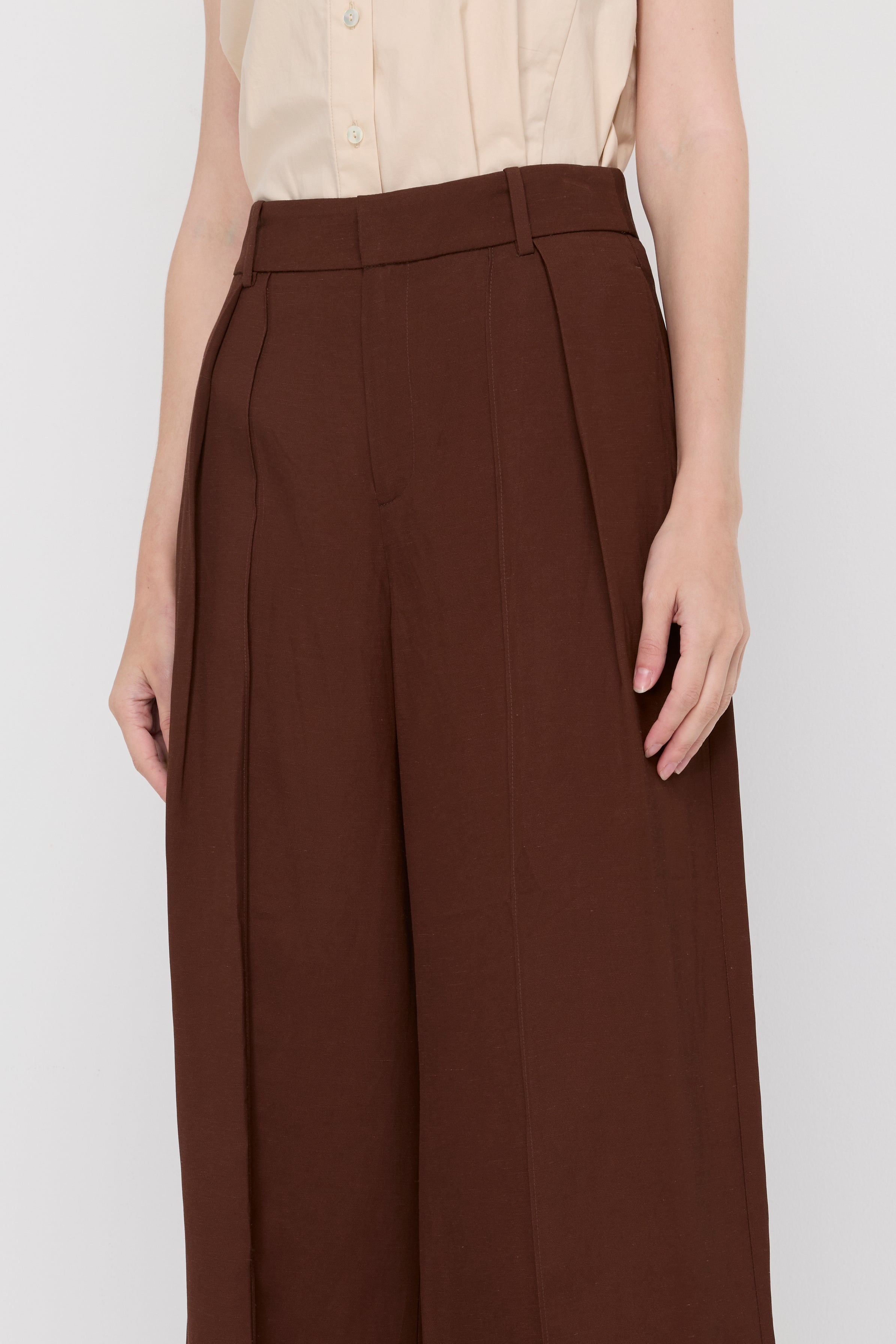 Pleated Wide-Leg Culotte Trousers Dark Brown