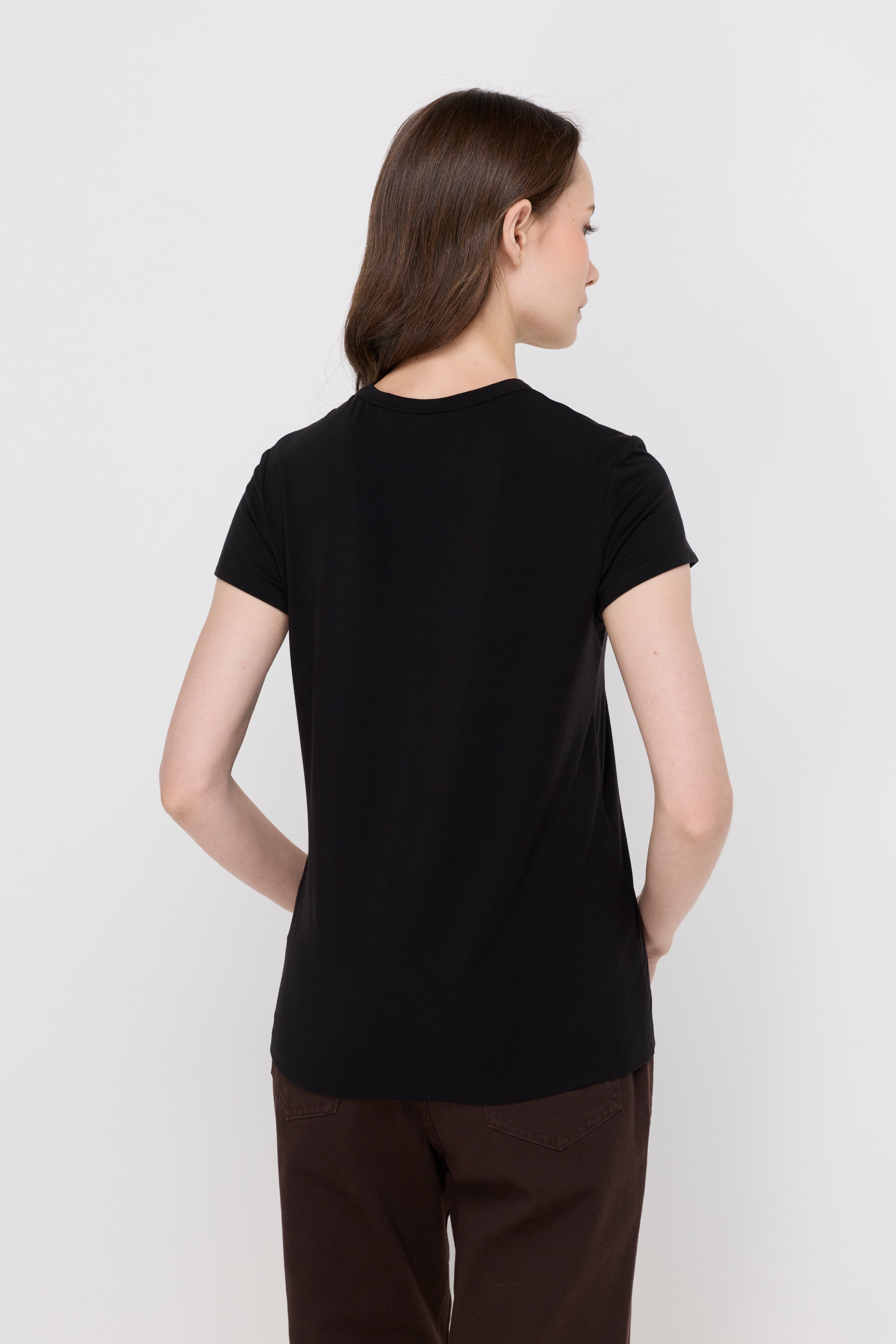 Textured Knit Crew Neck T-Shirt Black