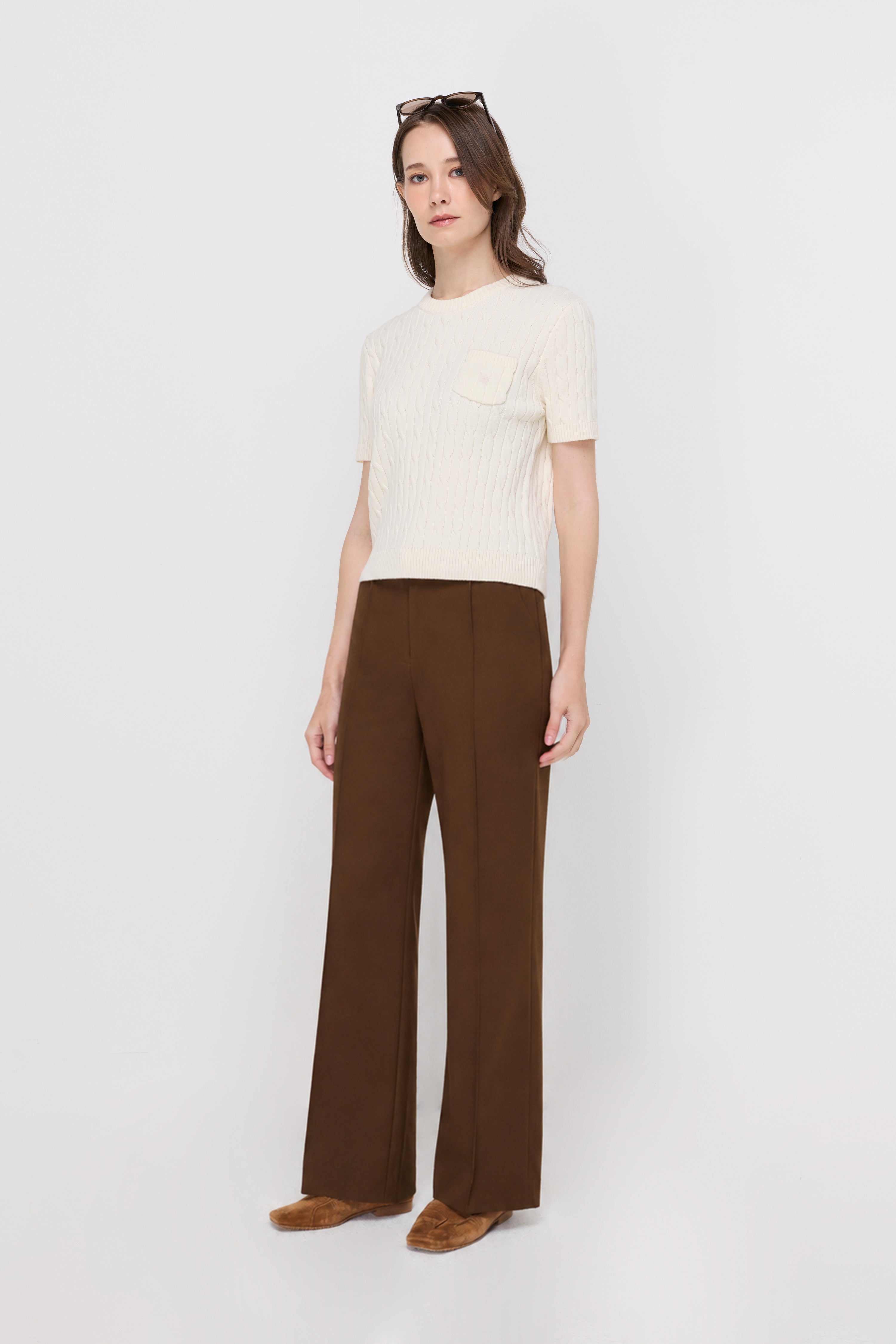 Tailored Flat Front Trousers Dark Brown