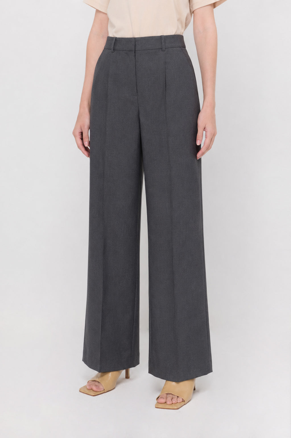 Tailored Flat Front Trousers Grey