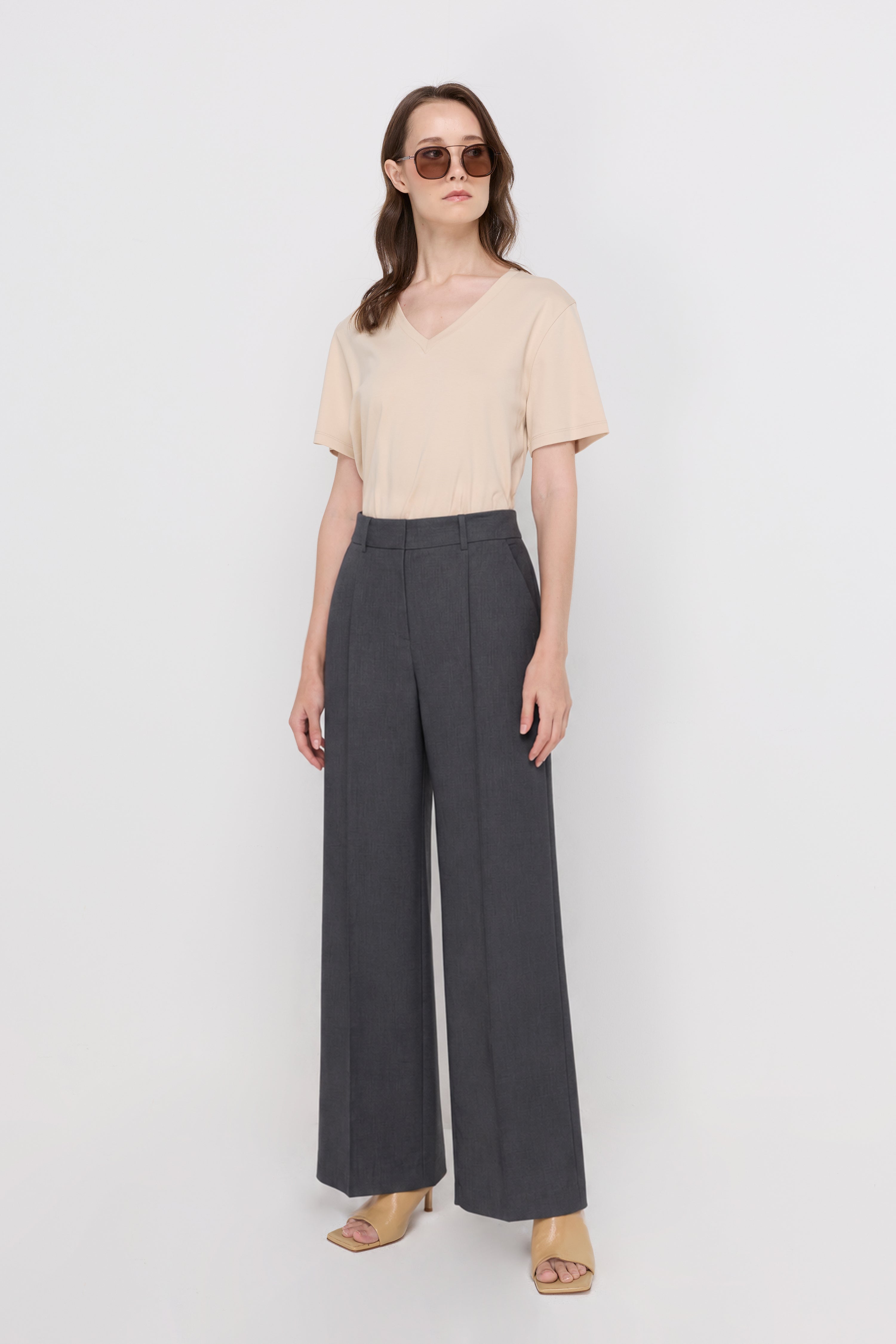 Tailored Flat Front Trousers Grey