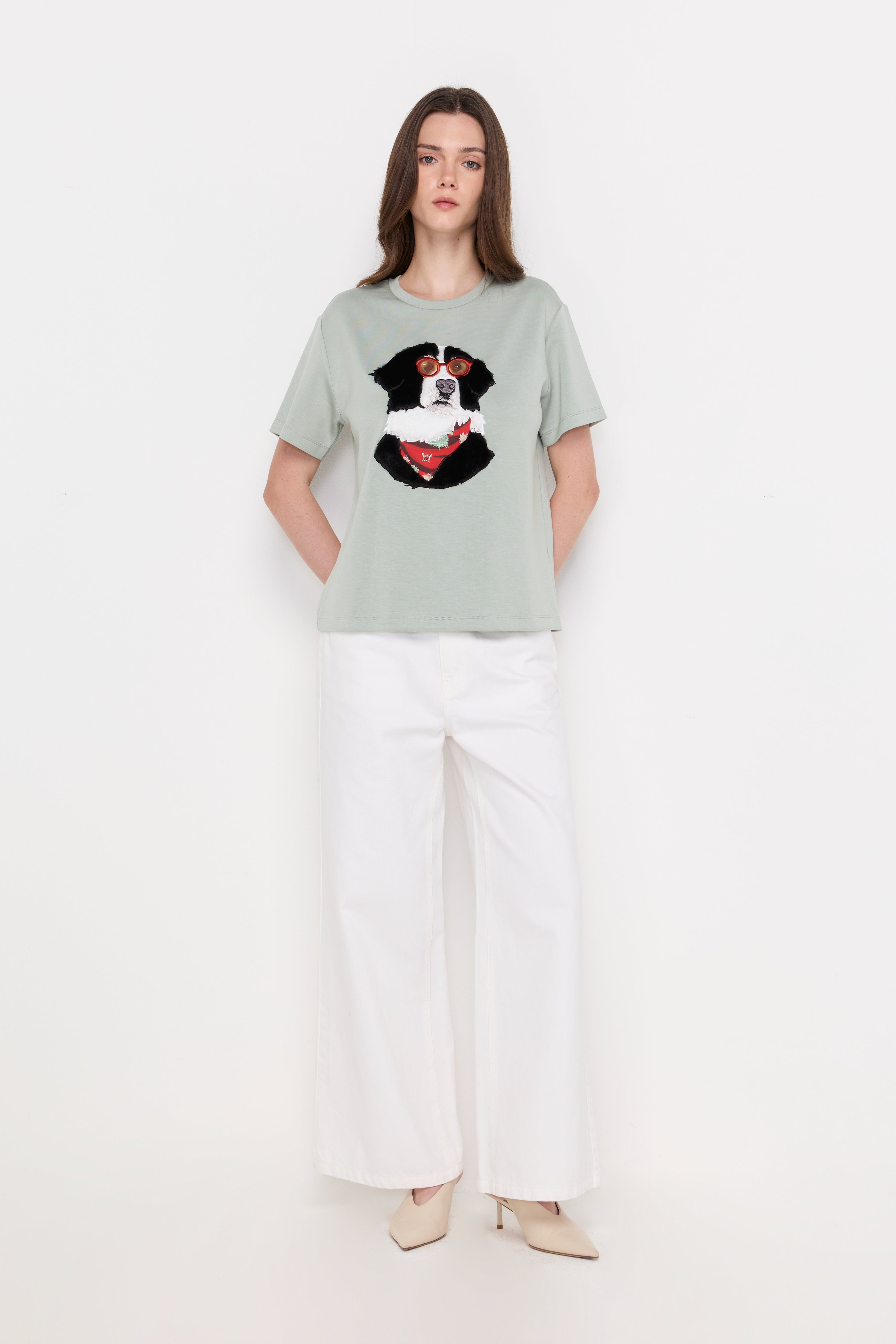 Heritage Dog Graphic Knit Tee Light Green