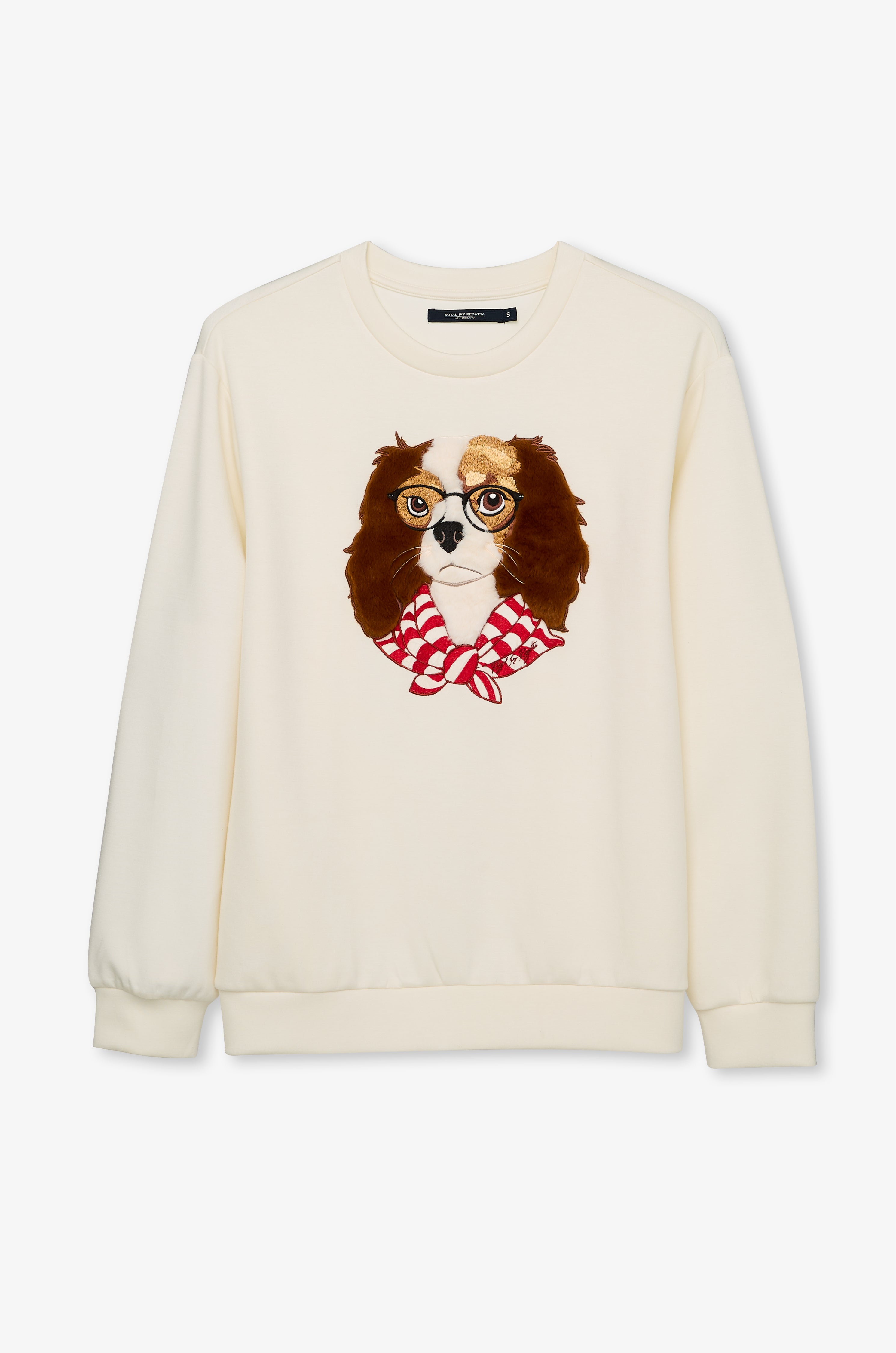 Whimsical Dog Graphic Sweatshirt Cream