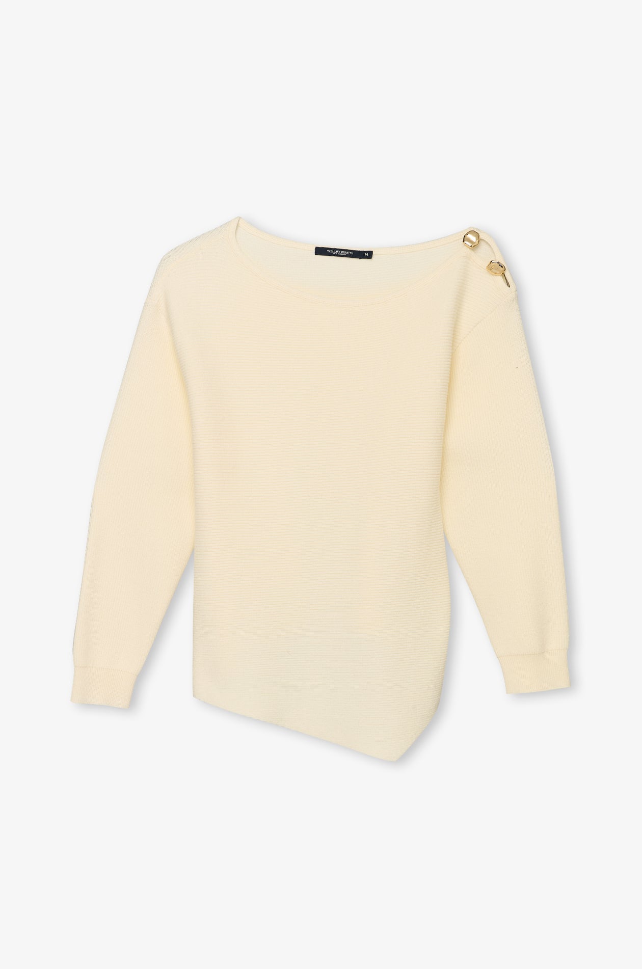 Asymmetric Shoulder-Button Knit Top Cream