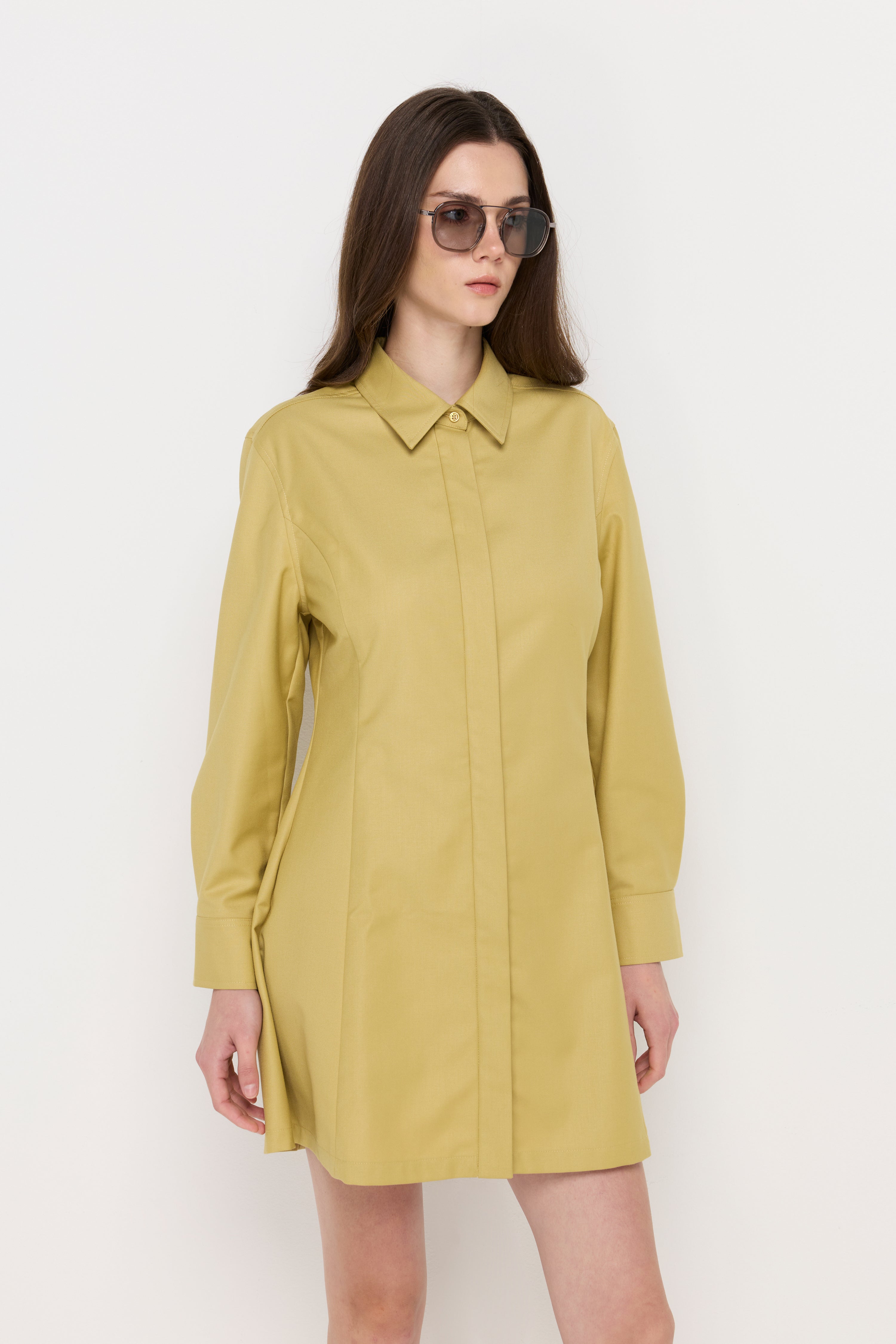 Textured A-Line Shirt Dress Beige