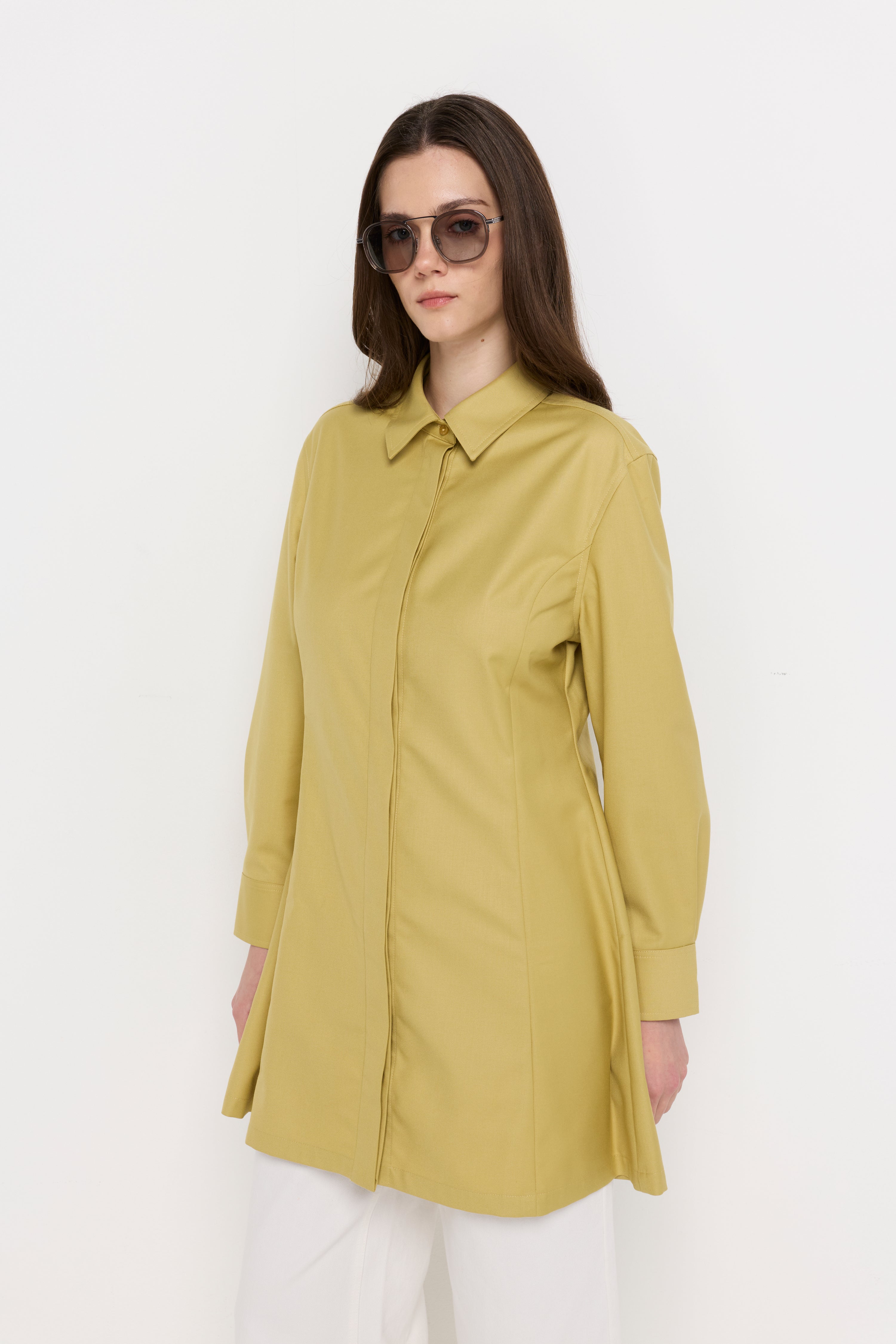 Textured A-Line Shirt Dress Beige