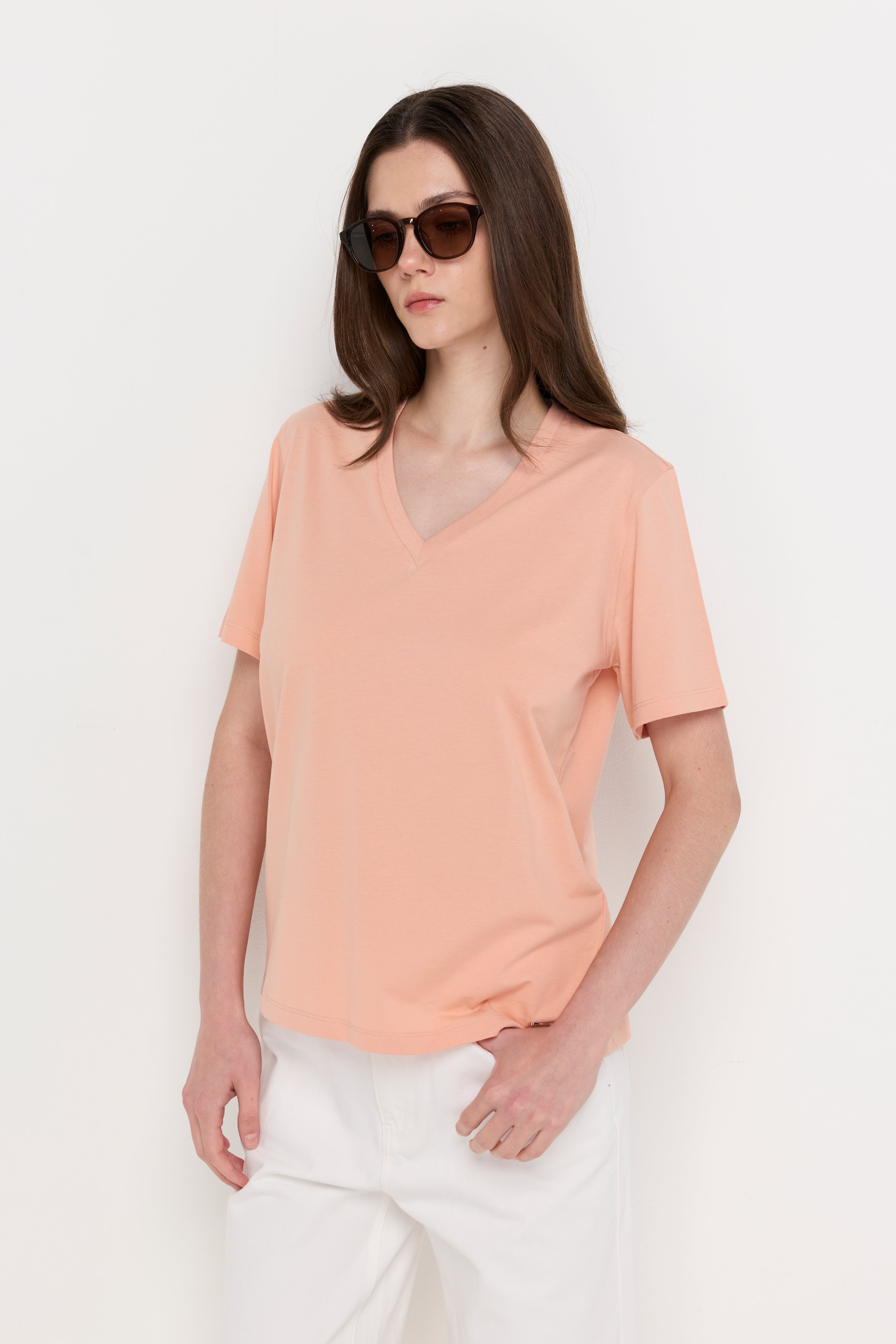 Essential V-Neck Knit Top Orange