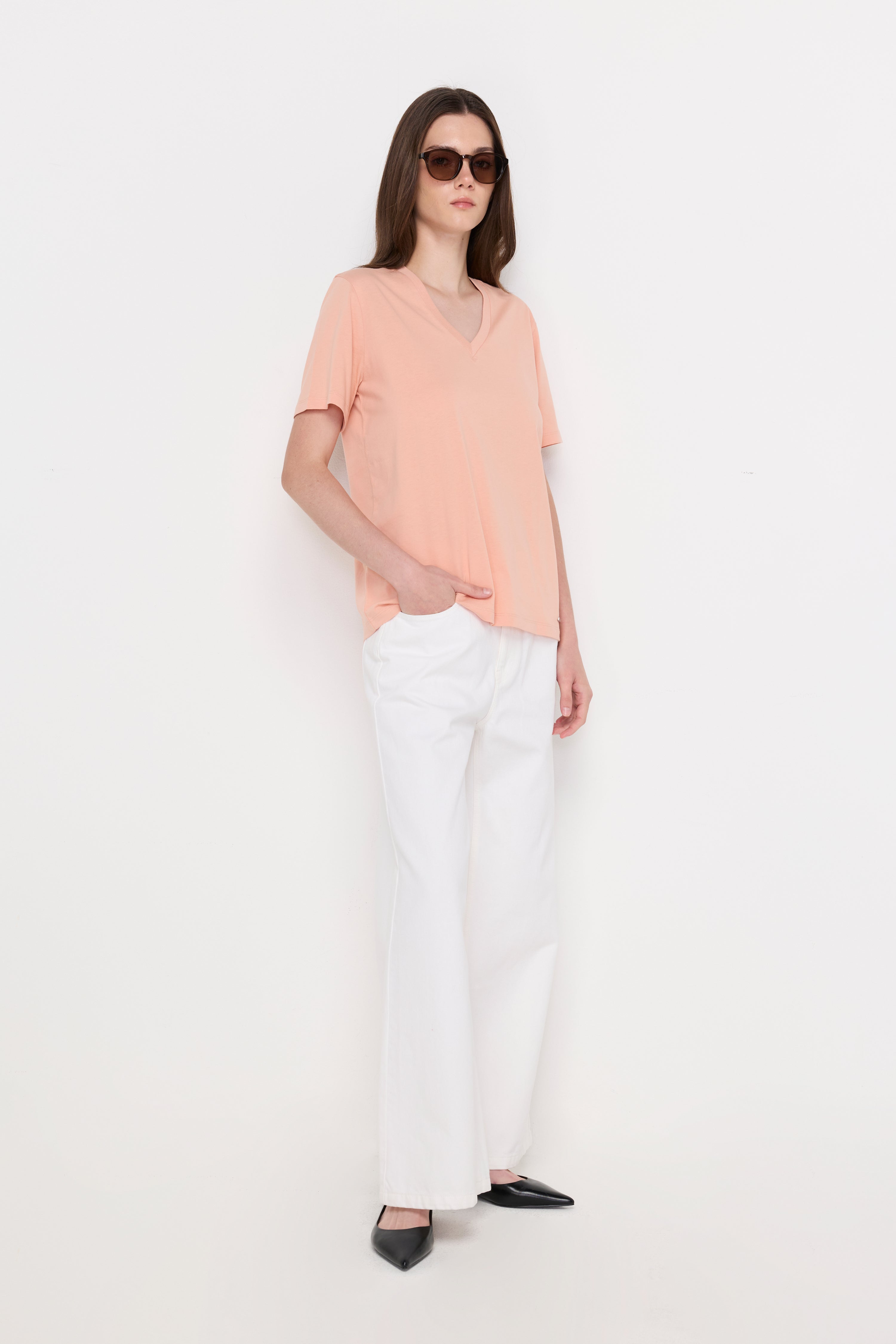 Essential V-Neck Knit Top Orange