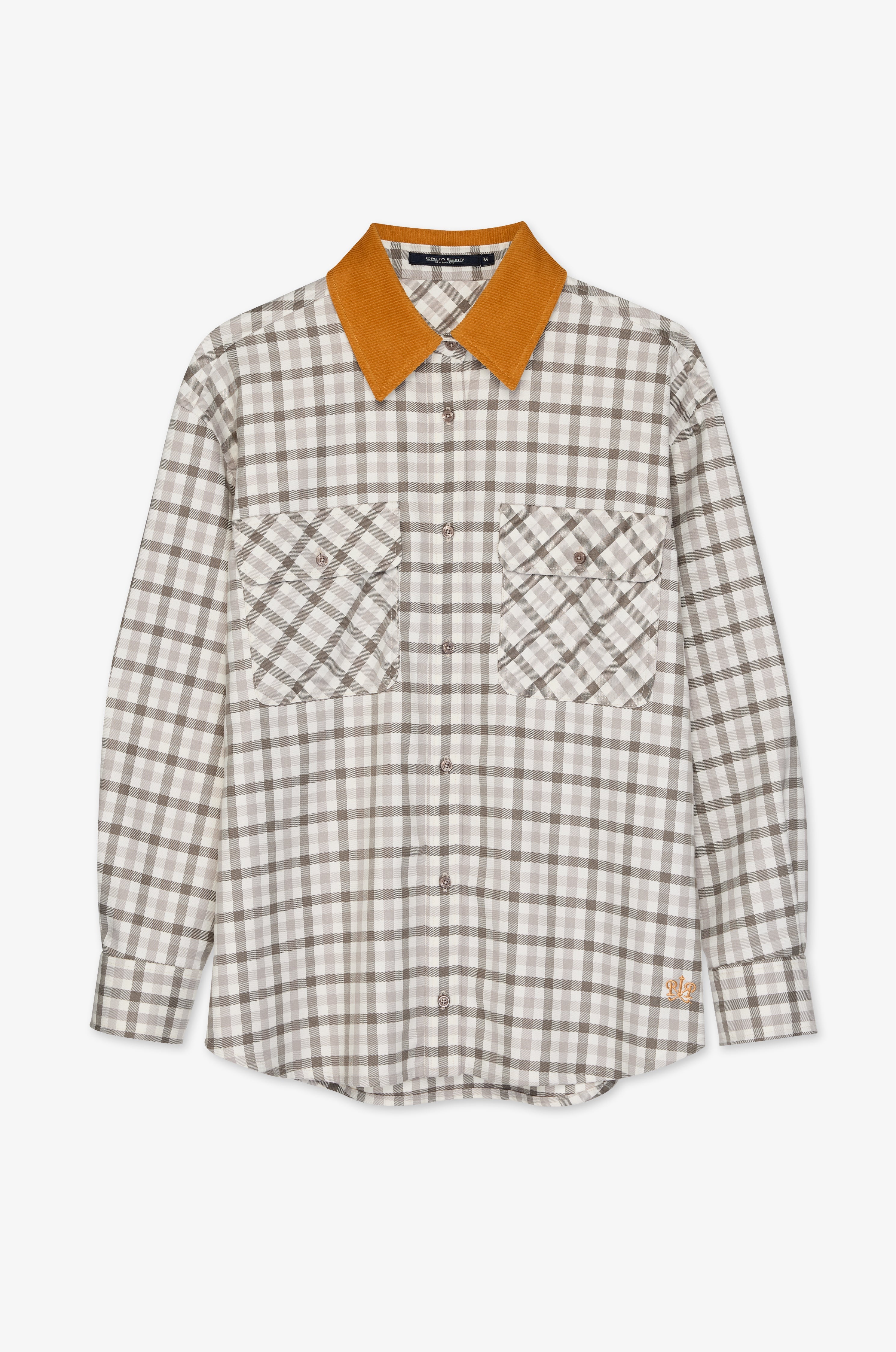 Contrast Collar Plaid Overshirt Check Grey