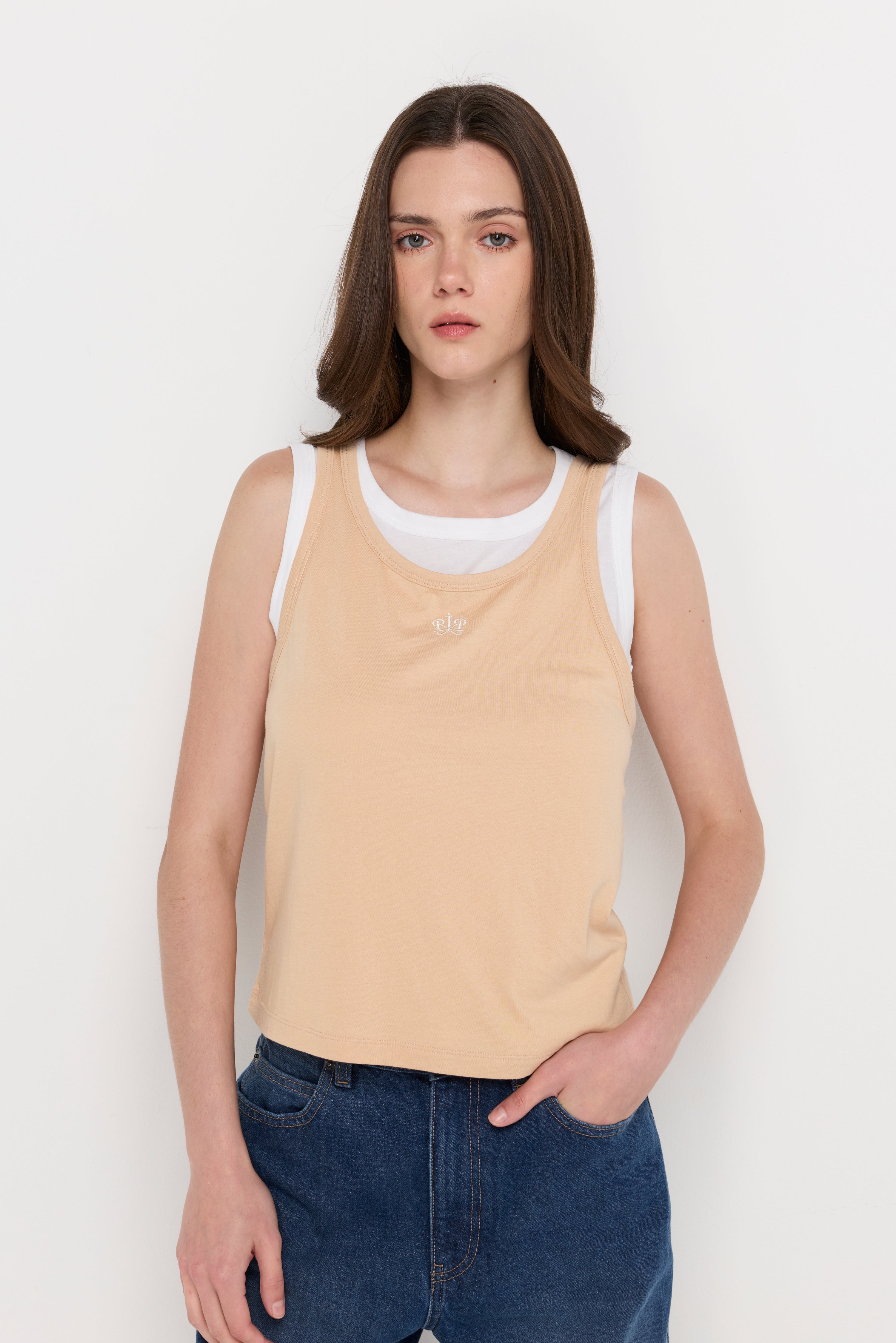 Signature Knit Tank Top Light Beige