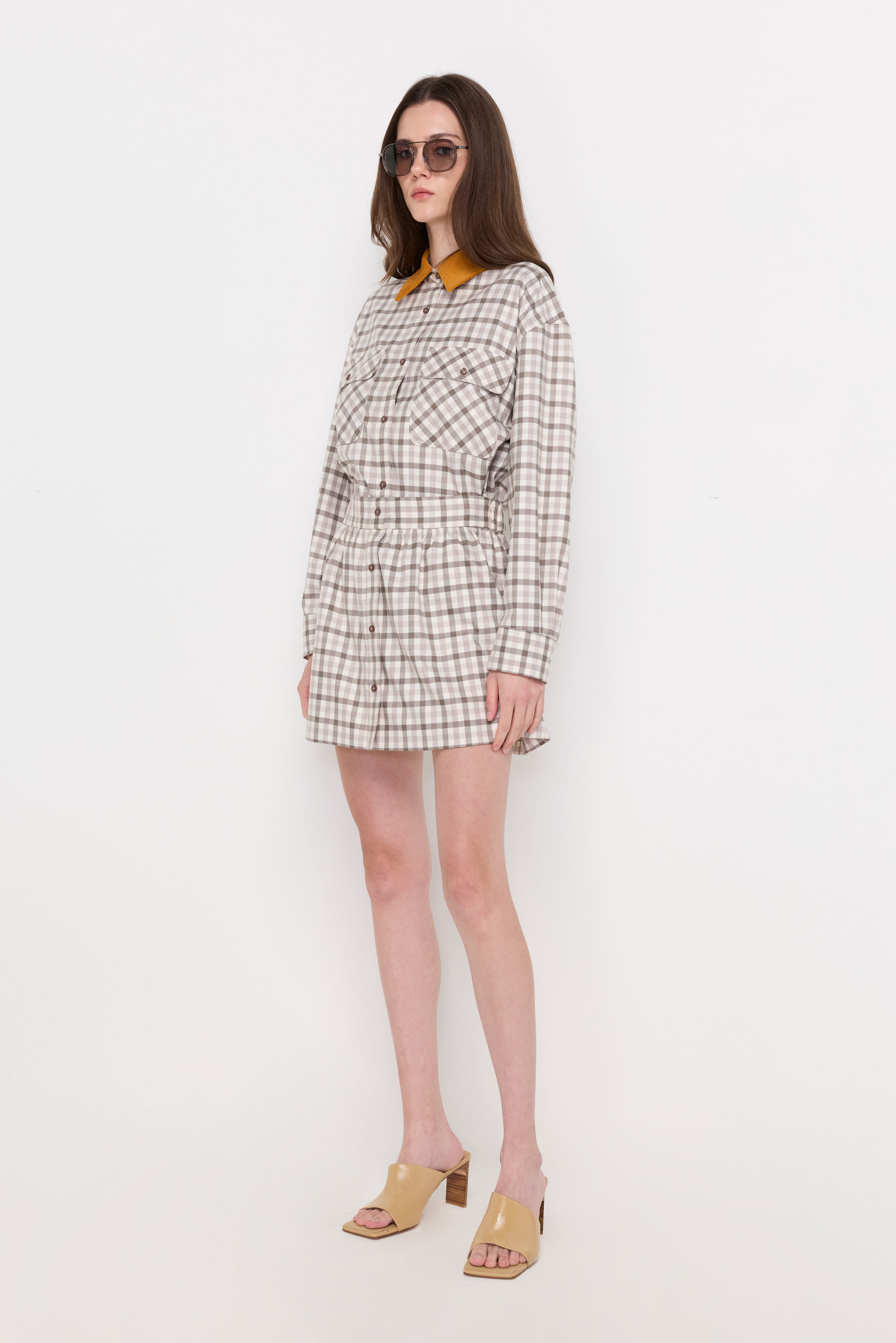 Plaid A-Line Mini Skirt Check Grey