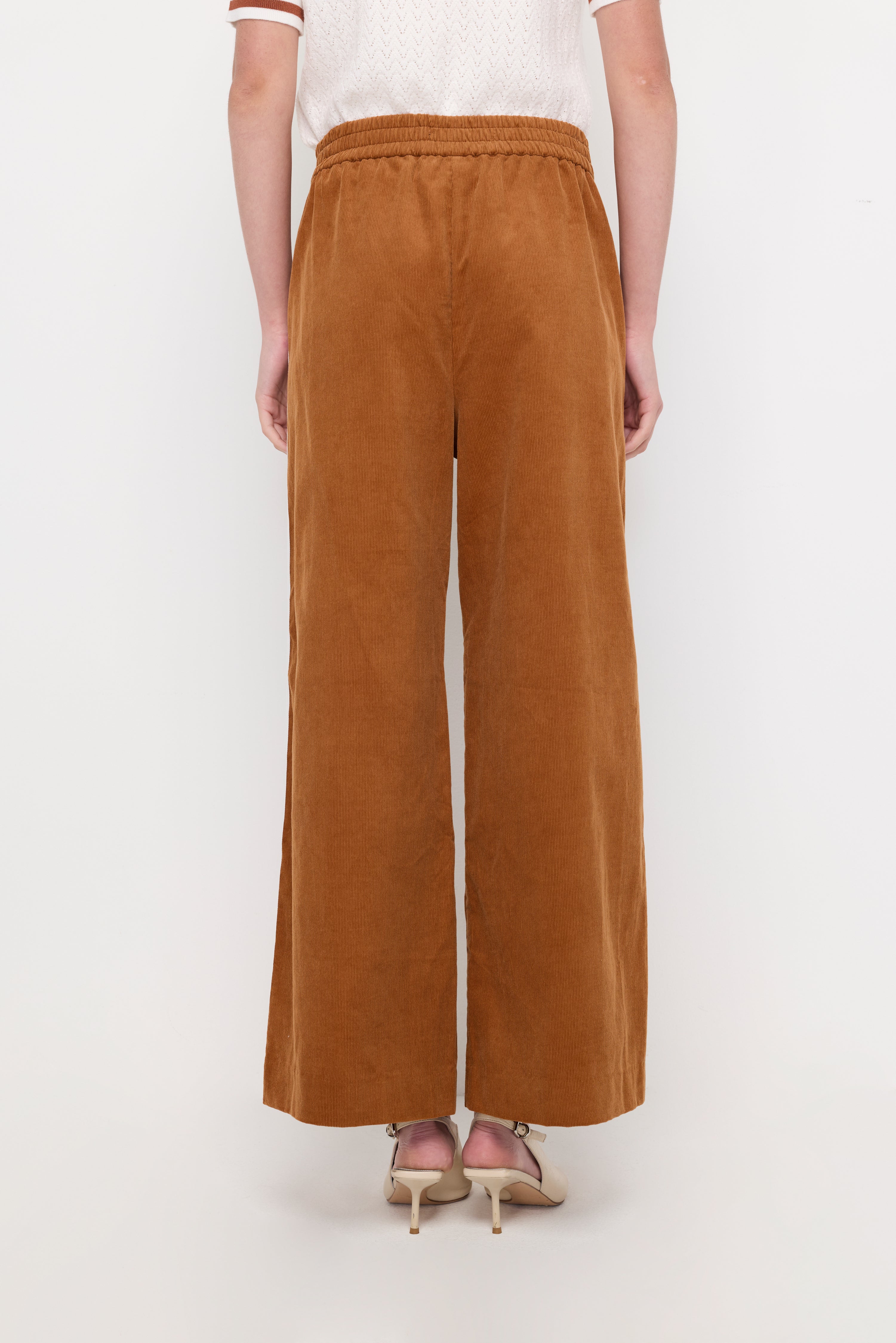Stripe Waist Wide-Leg Knit Trousers Brown
