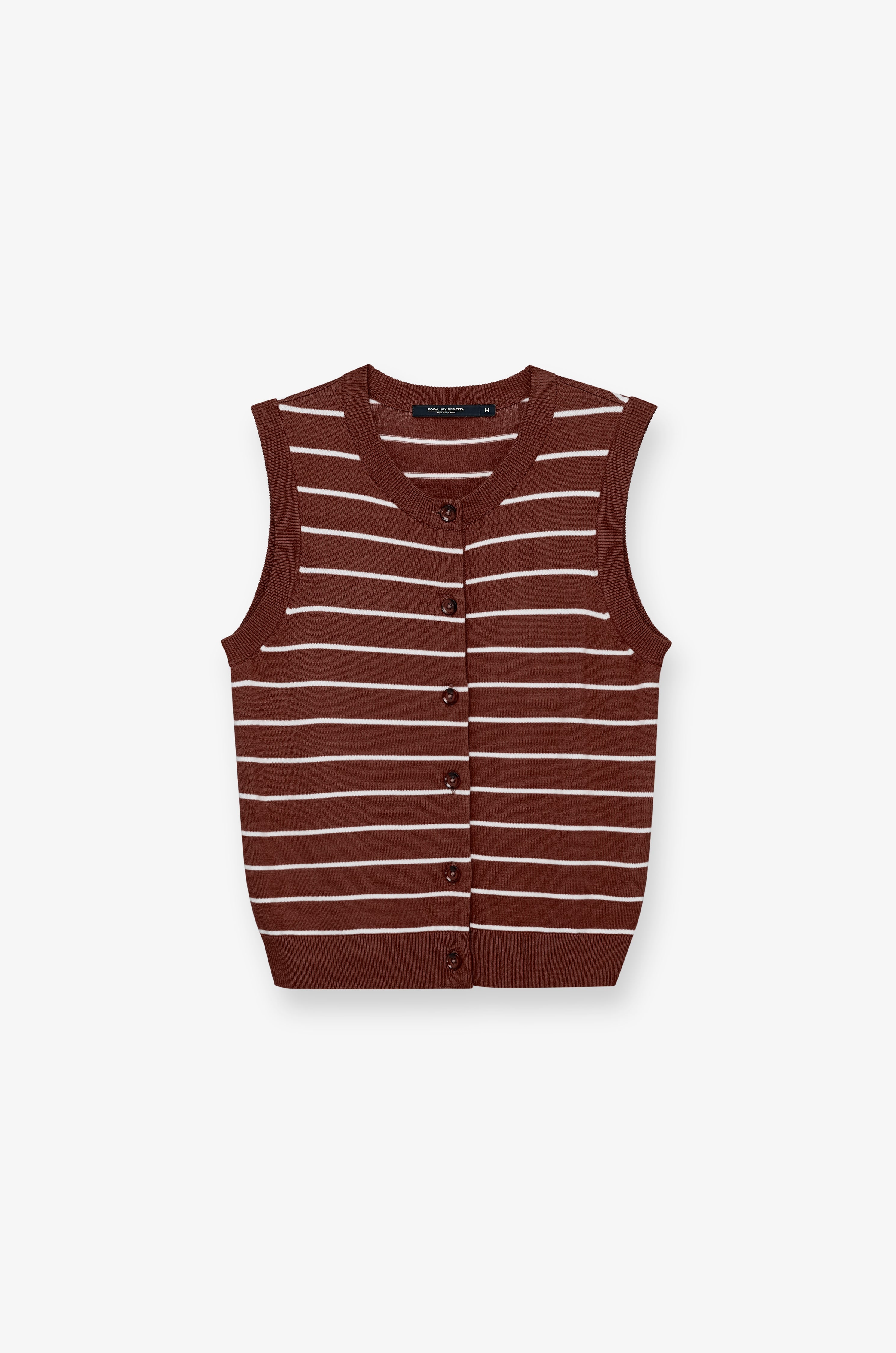 Striped Button-Front Knit Vest Striped Brown