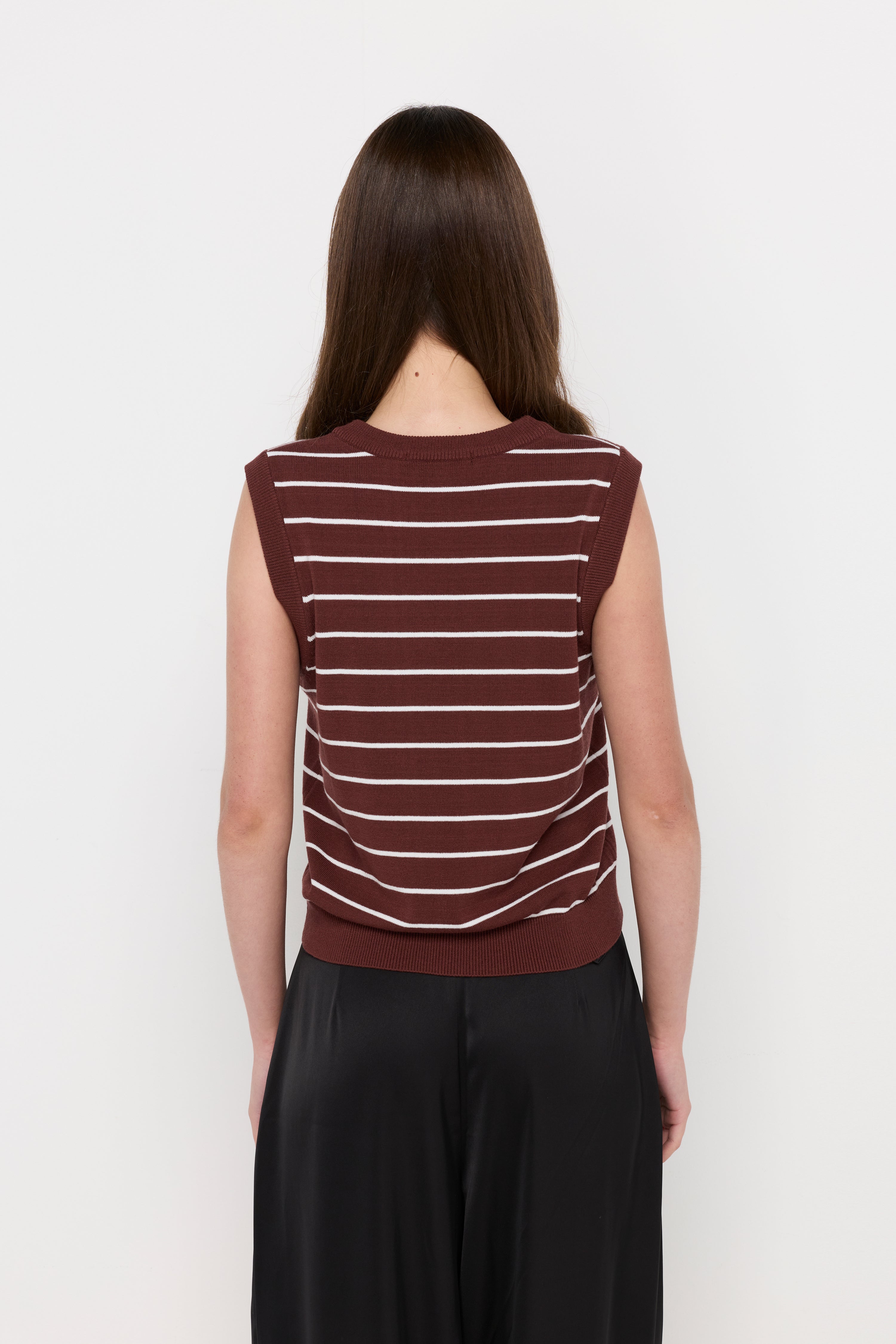 Striped Button-Front Knit Vest Striped Brown