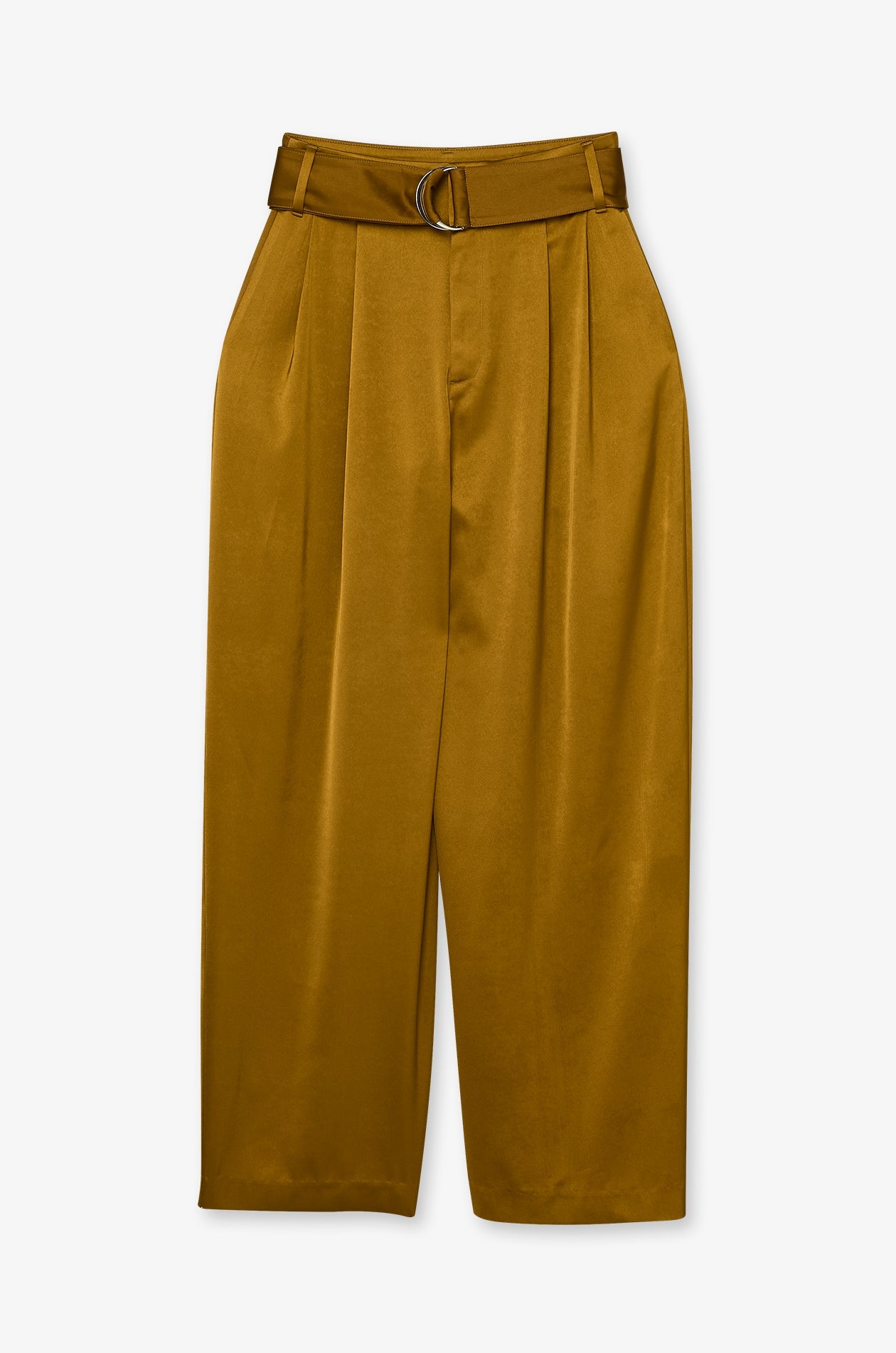 Double-Ring Belted Wide-Leg Trousers Green