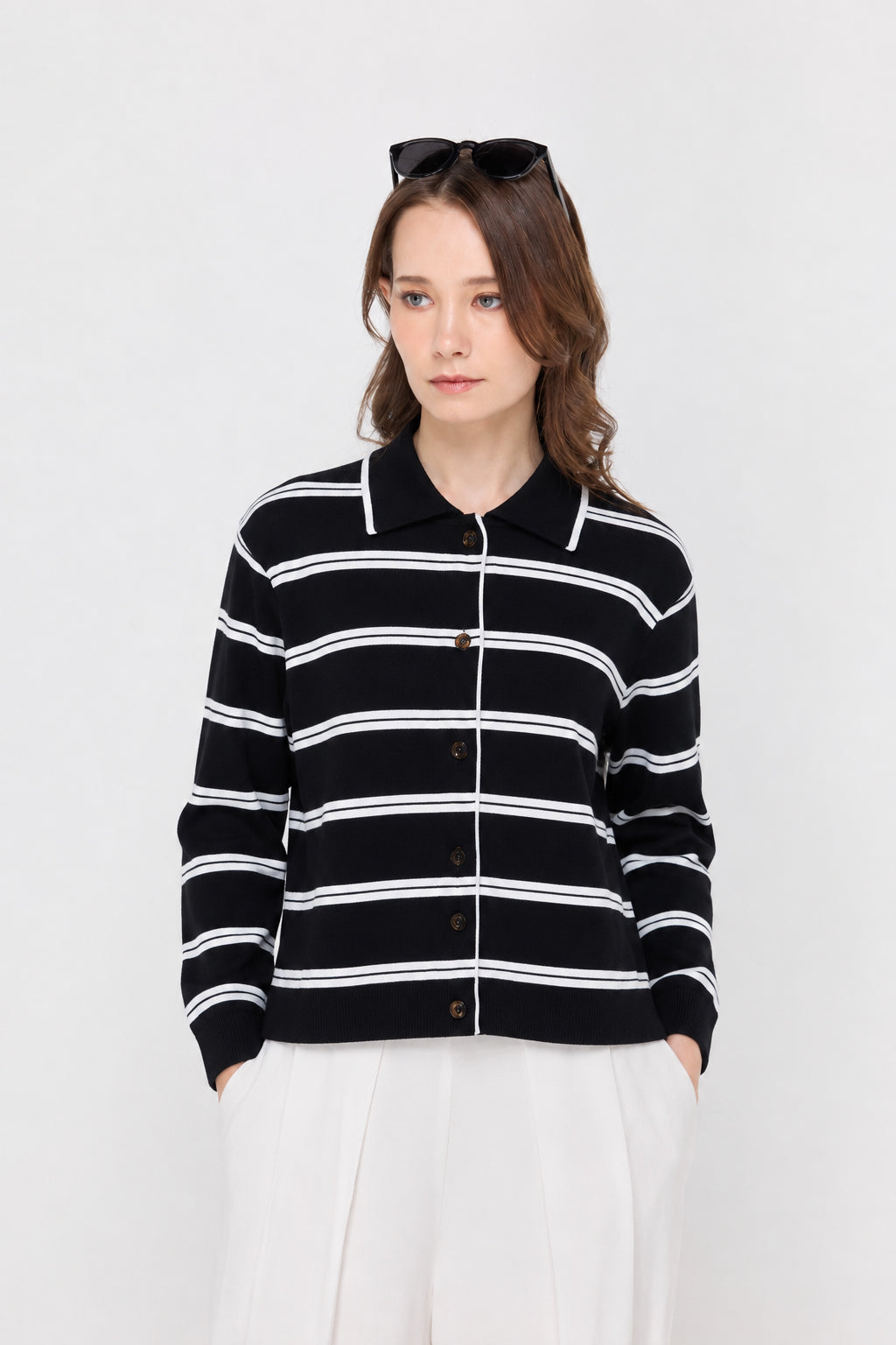 Breton Stripe Knit Cardigan Striped Black