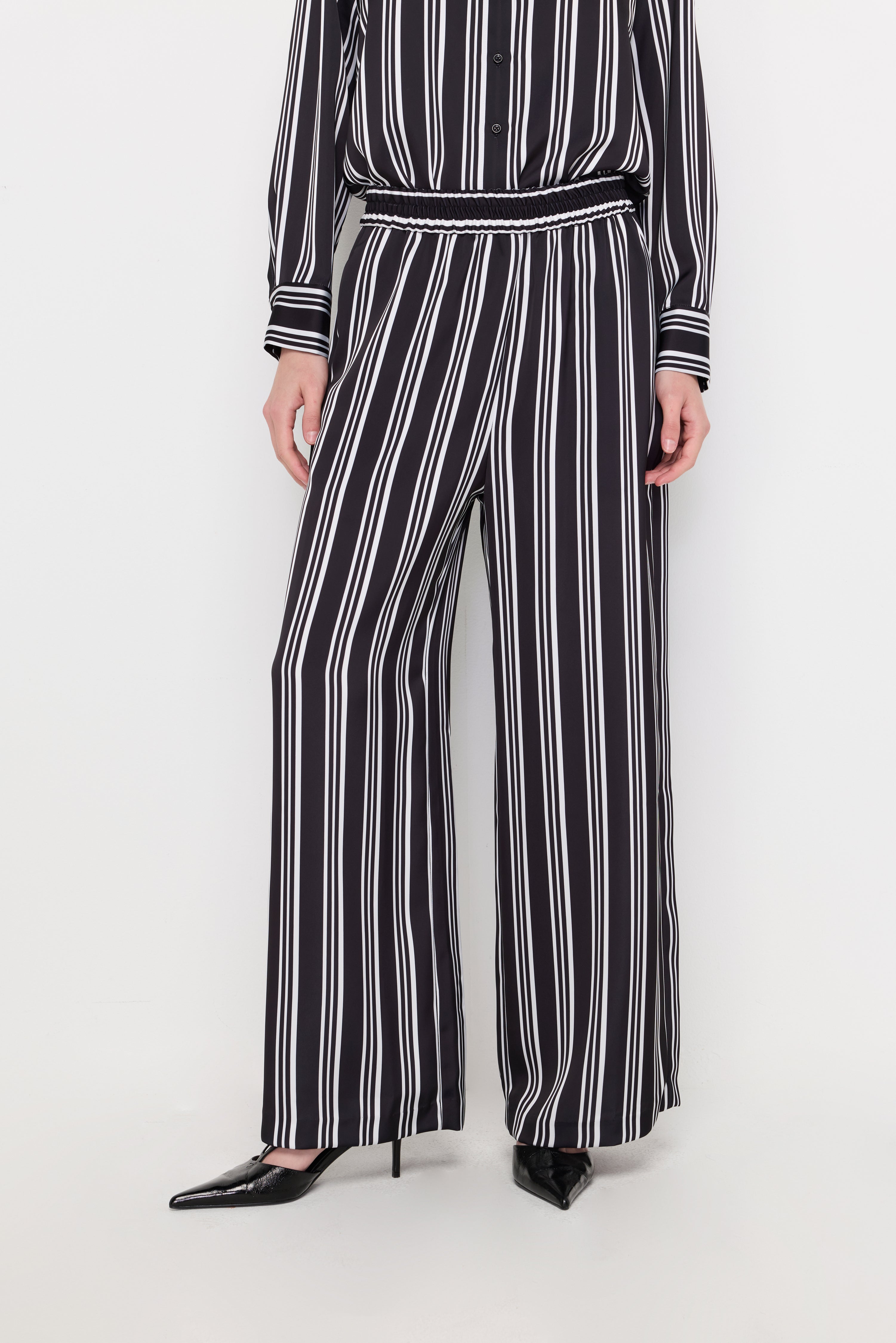 Bold Vertical Stripe Wide-Leg Trousers Striped Black