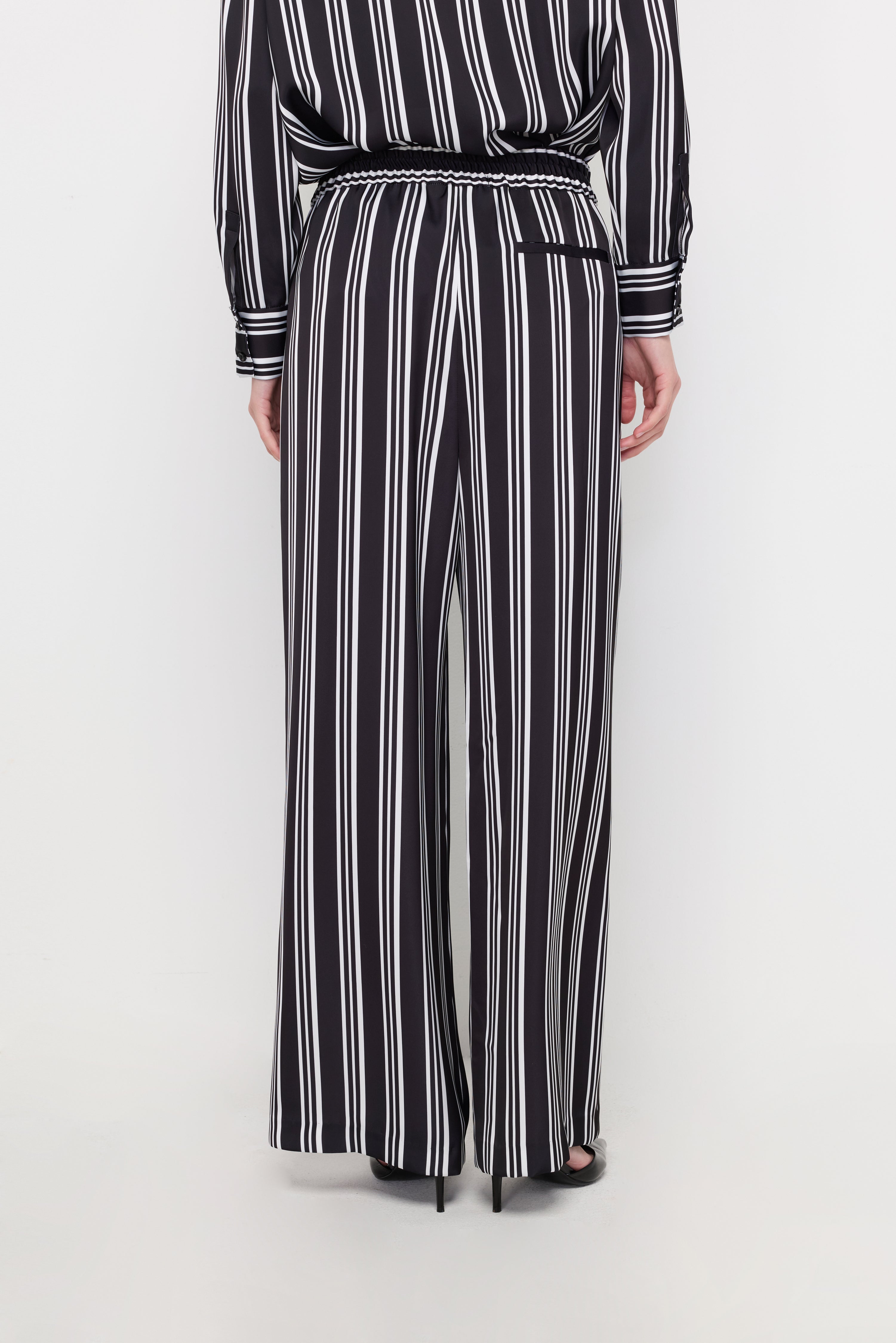 Bold Vertical Stripe Wide-Leg Trousers Striped Black