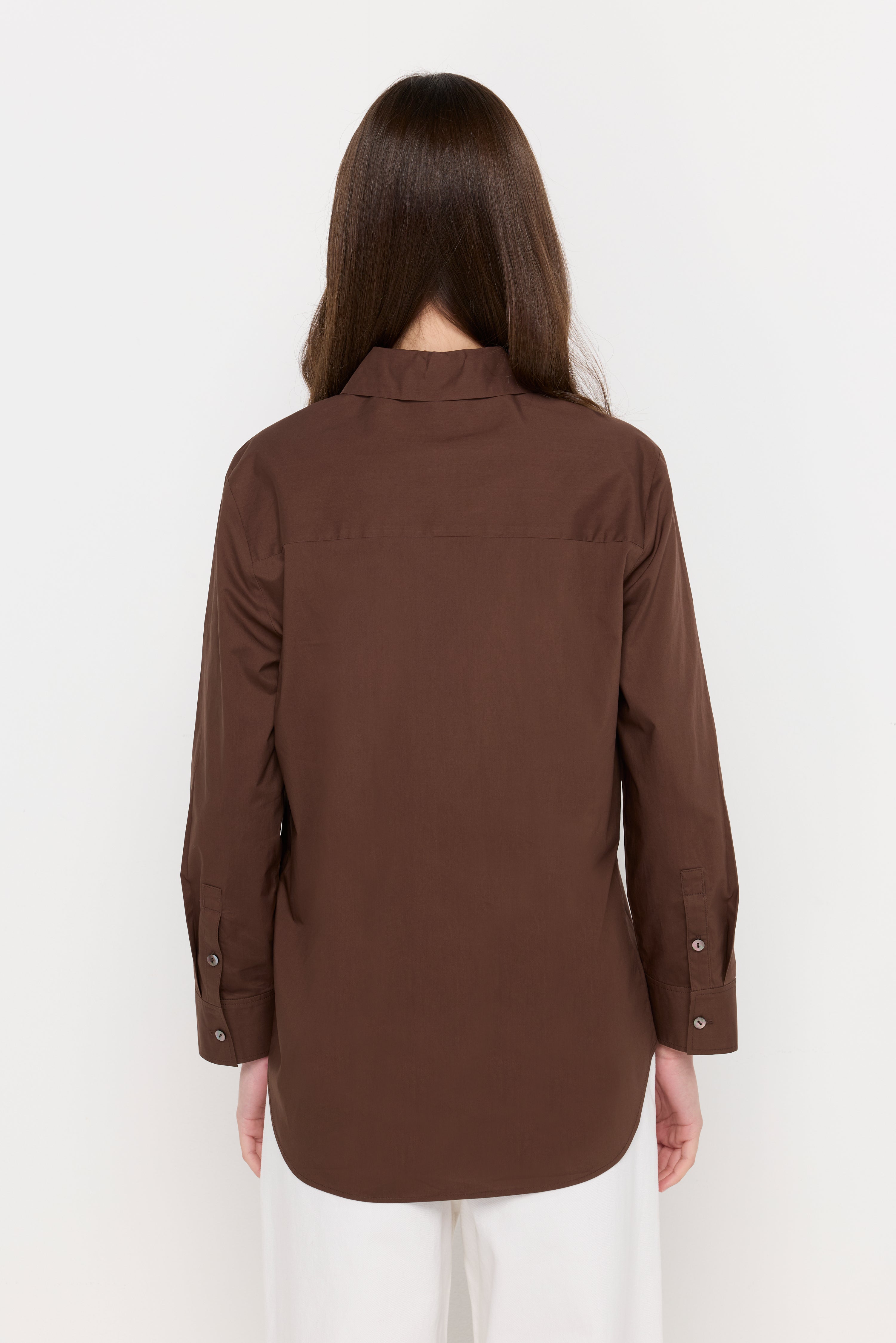 Minimalist Pointed-Collar Blouse Dark Brown