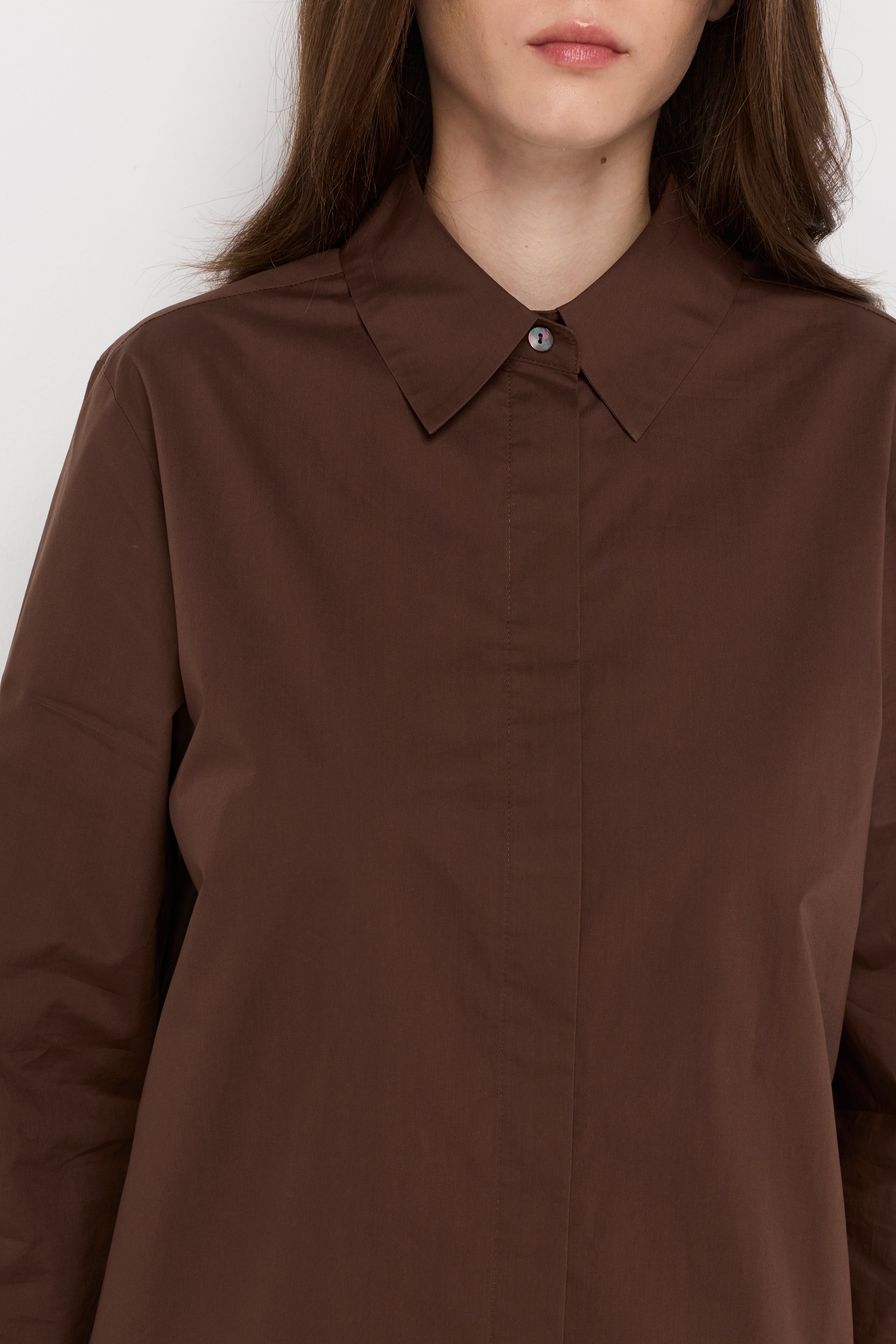 Minimalist Pointed-Collar Blouse Dark Brown