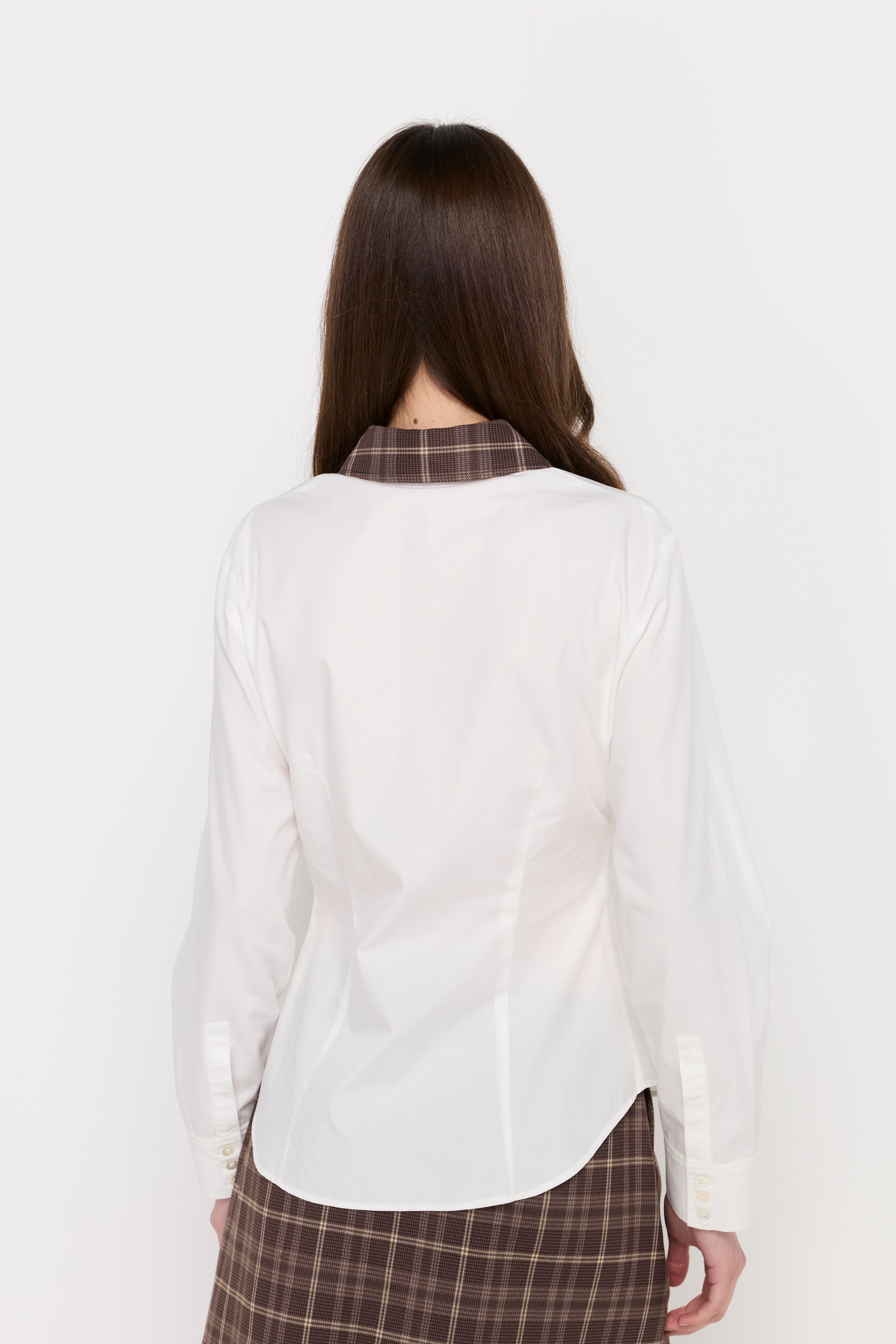 Contrast Plaid Collar Blouse Off-White