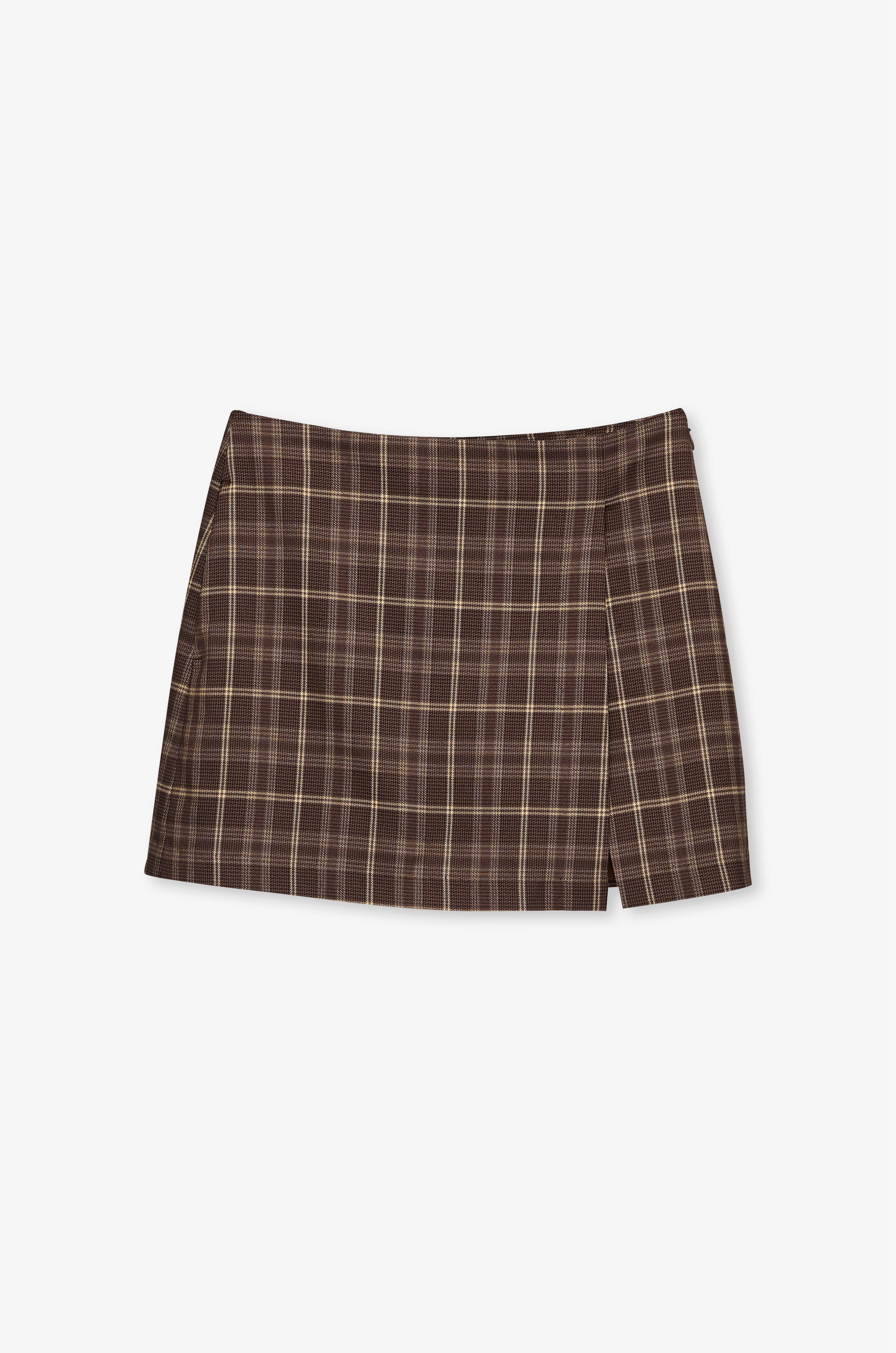 Textured Windowpane Check Mini Skirt Check Brown