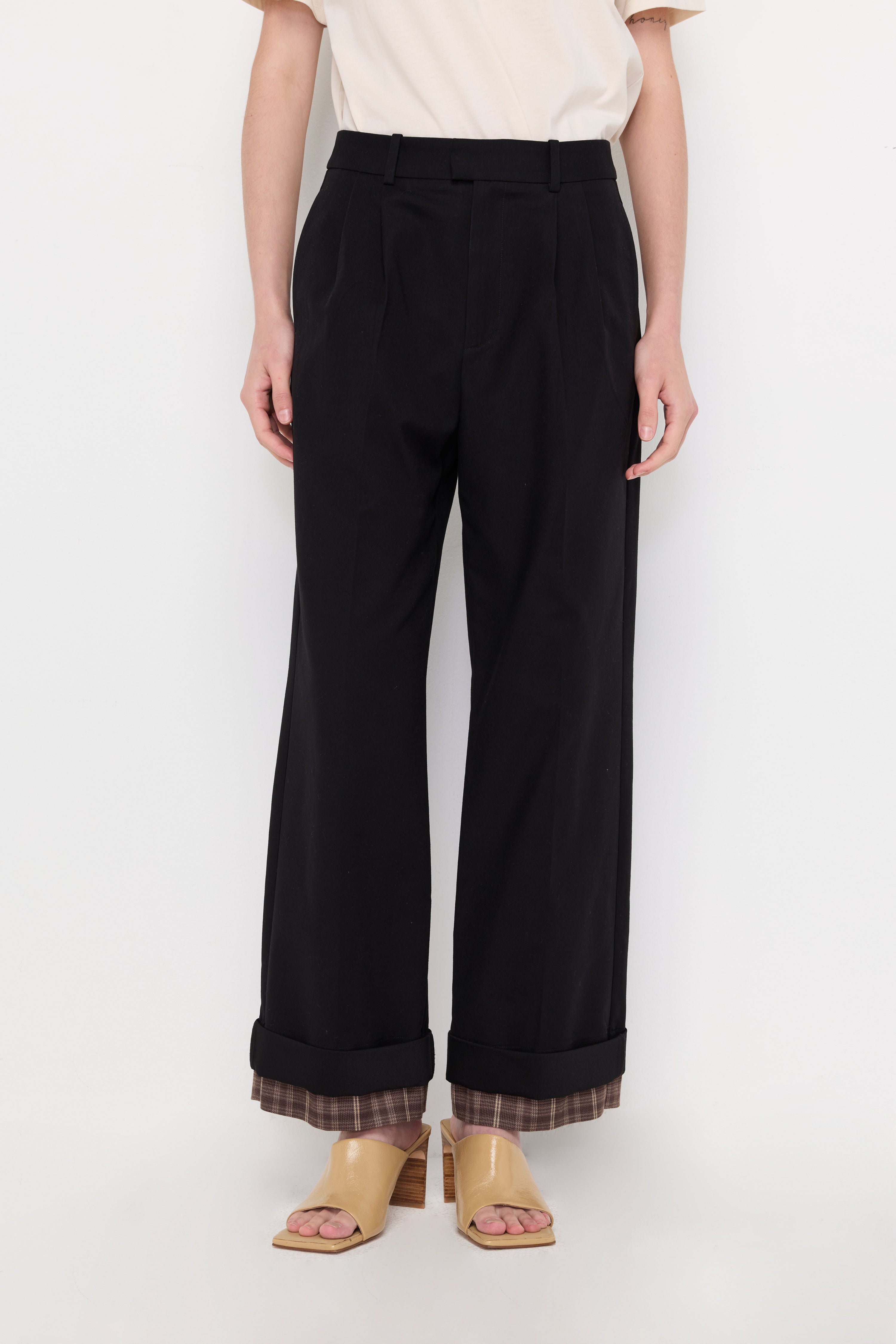 Contrast Cuff Tailored Trousers Black