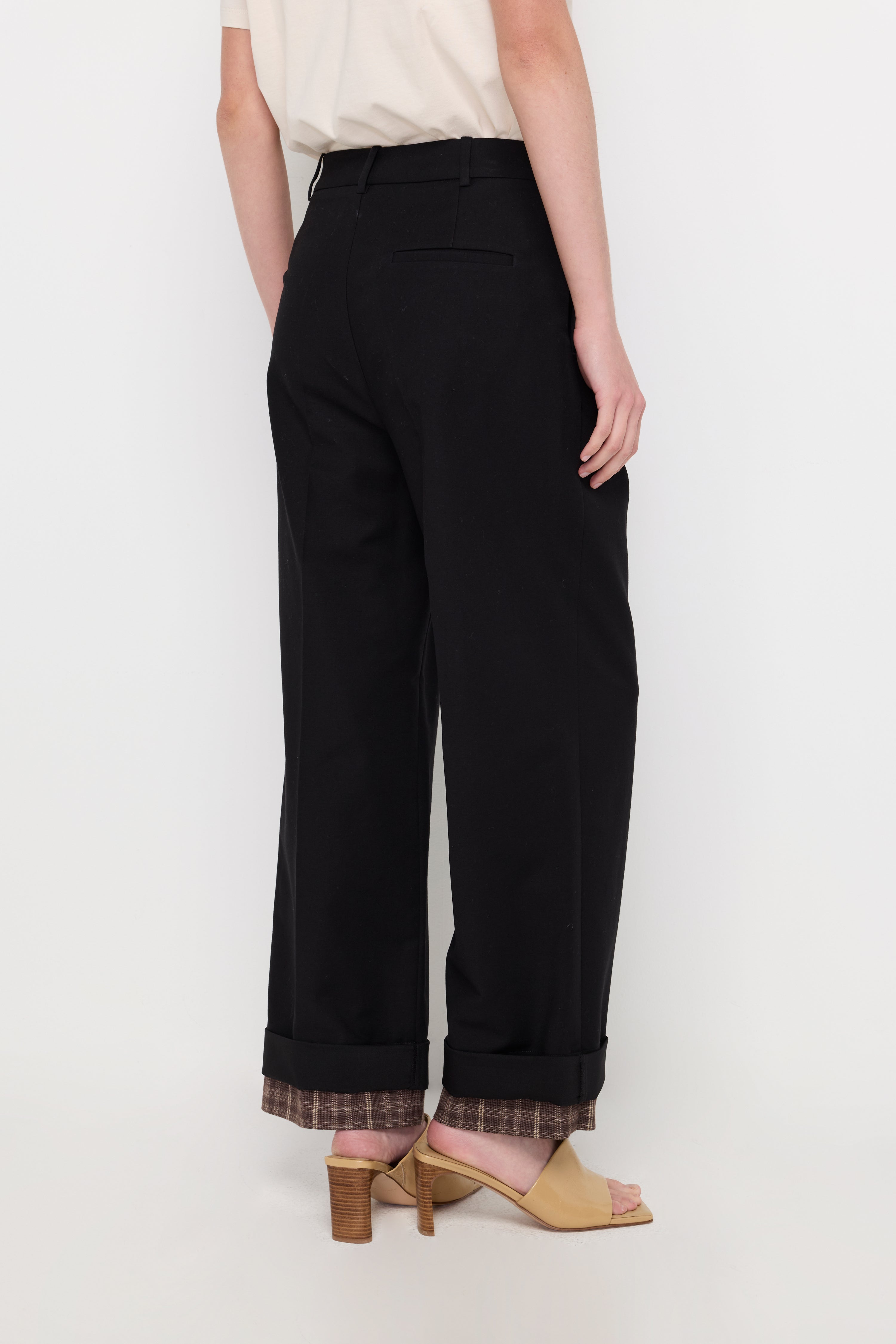 Contrast Cuff Tailored Trousers Black