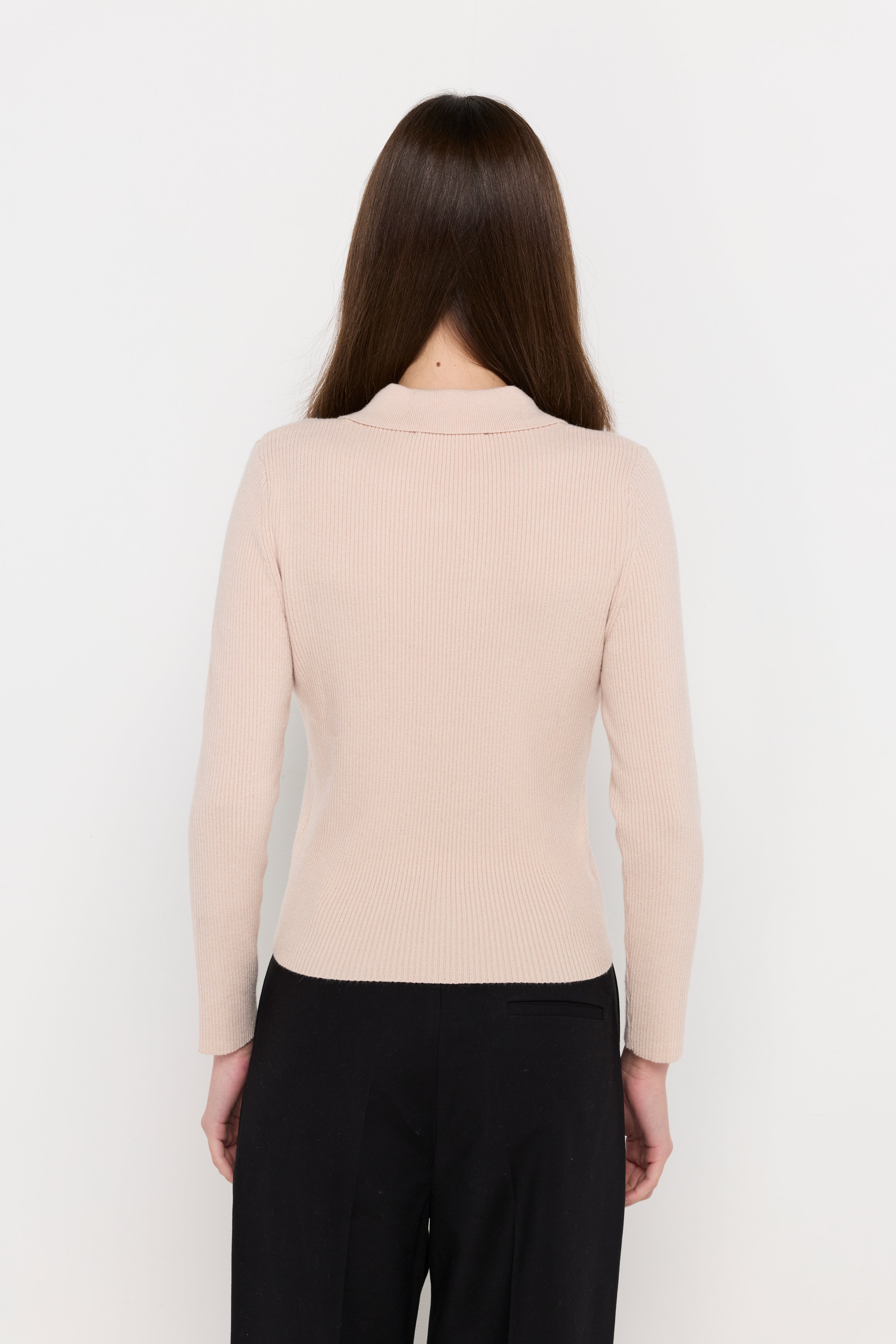 Keyhole Collar Textured Knit Top Cream