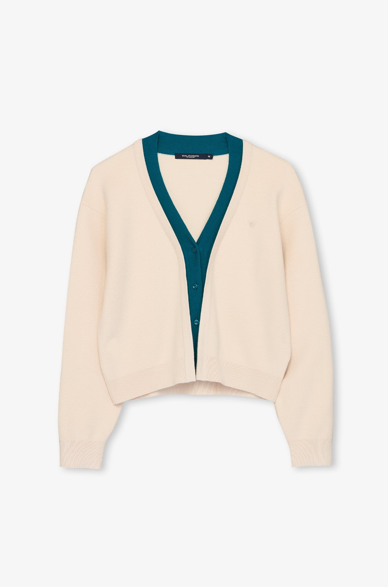 Contrast V-Neck Knit Cardigan Cream