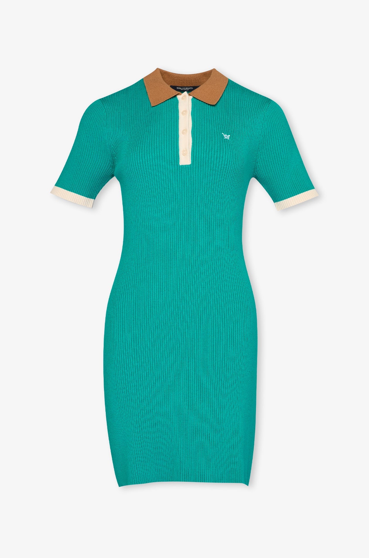 Contrast Collar Knit Polo Dress Green