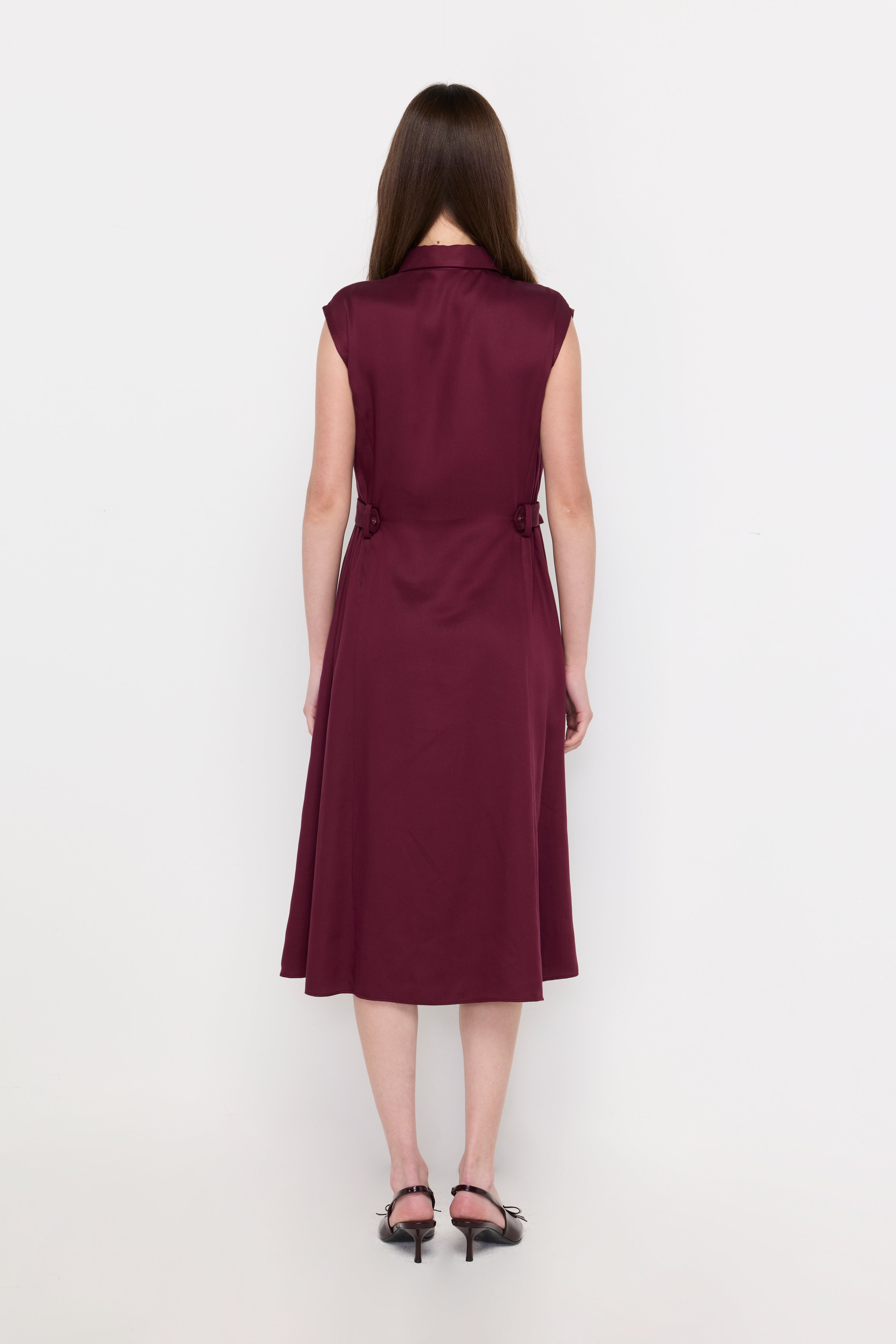 Side-Buckle A-Line Midi Dress Dark Red