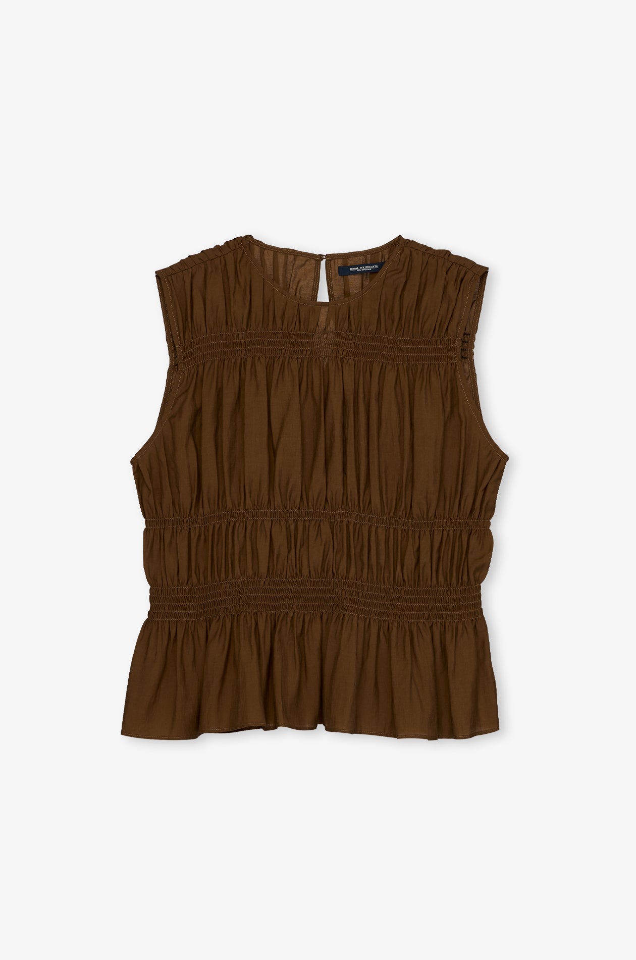 Shirred Gathered Sleeveless Blouse Brown