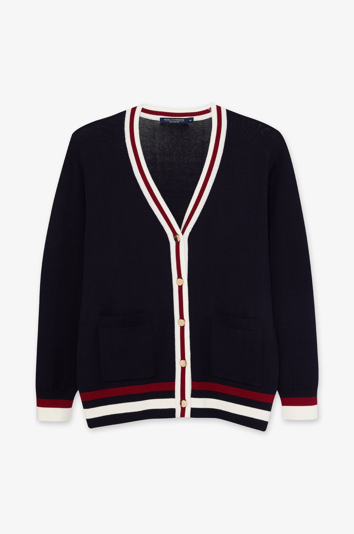 Striped Trim V Neck Cardigan