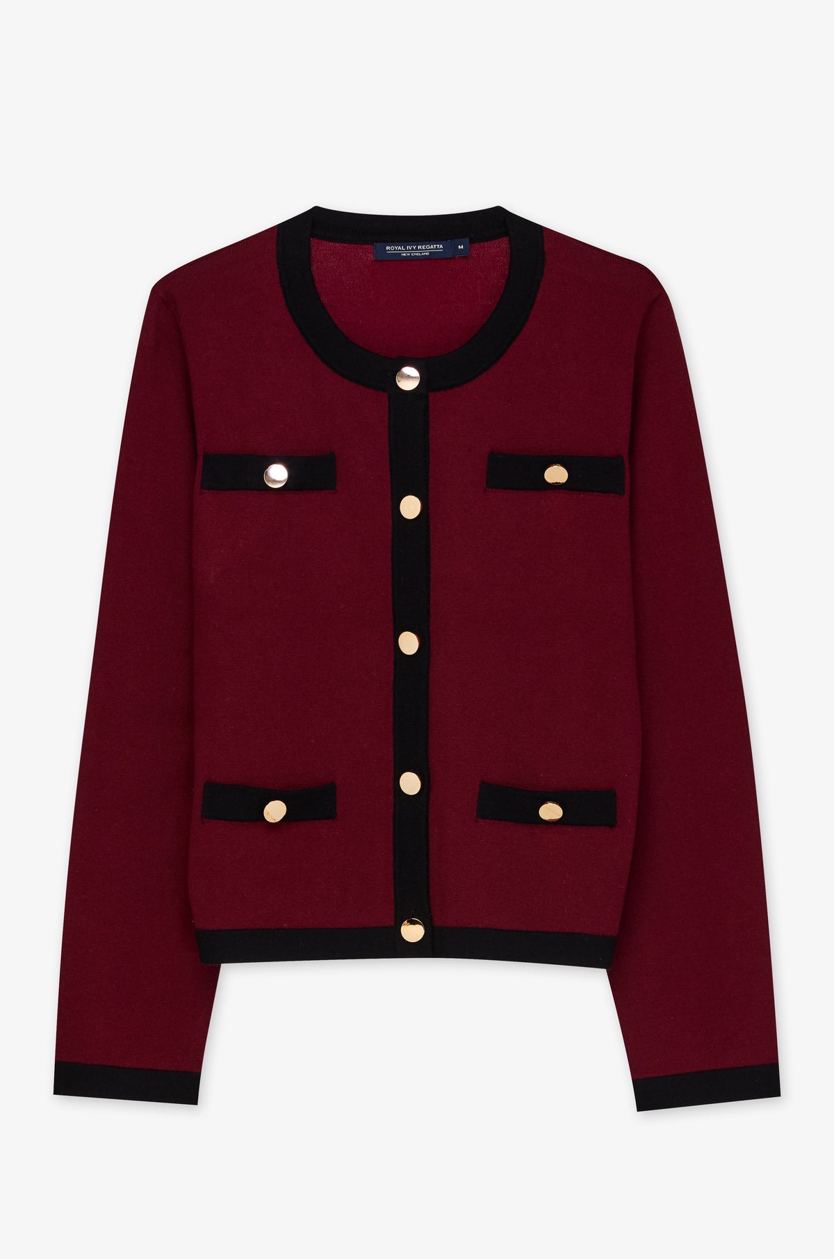 Contrast Pocket Crew Neck Cardigan