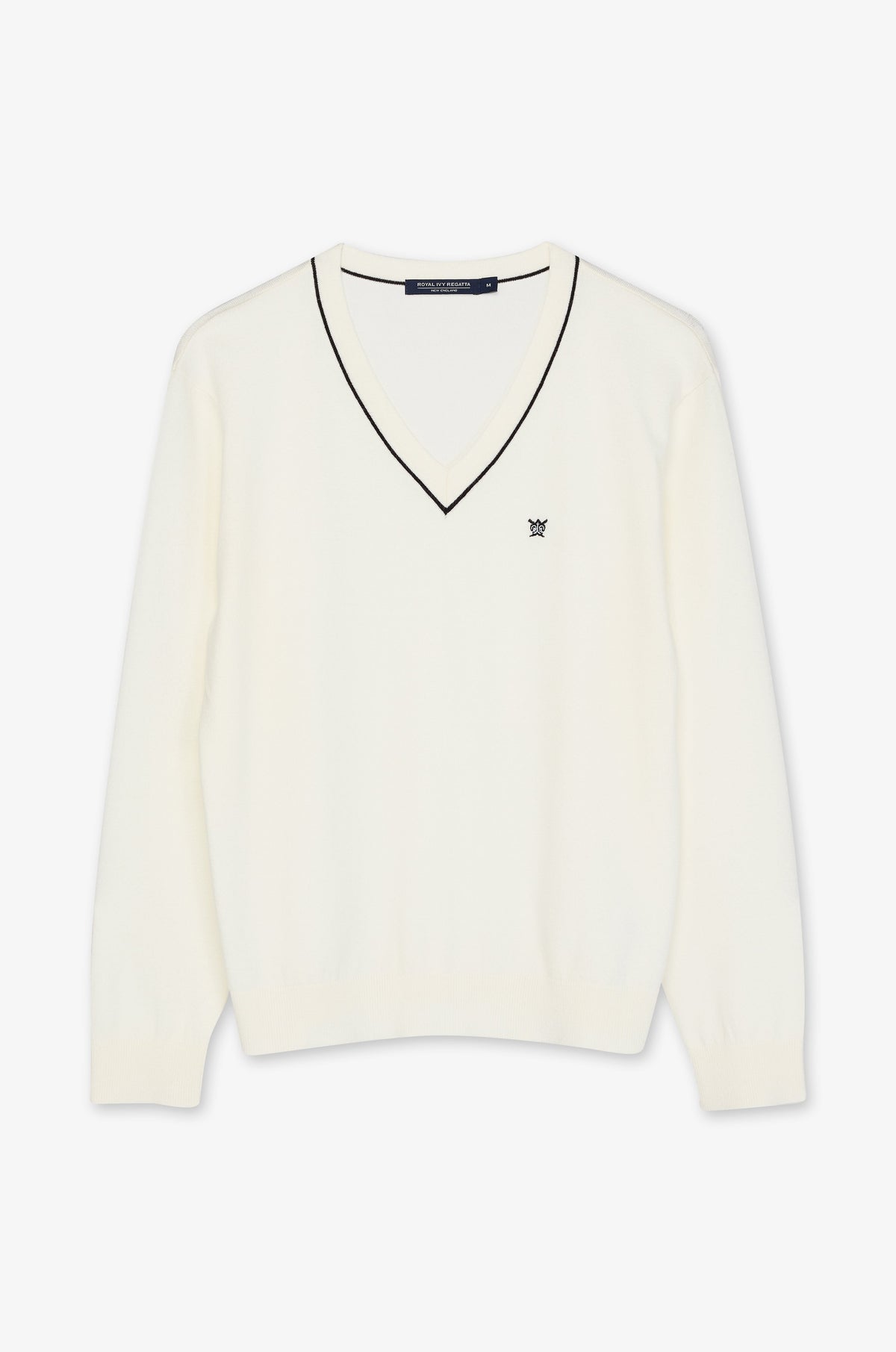 Tipped V Neck Long Sleeve Pullover