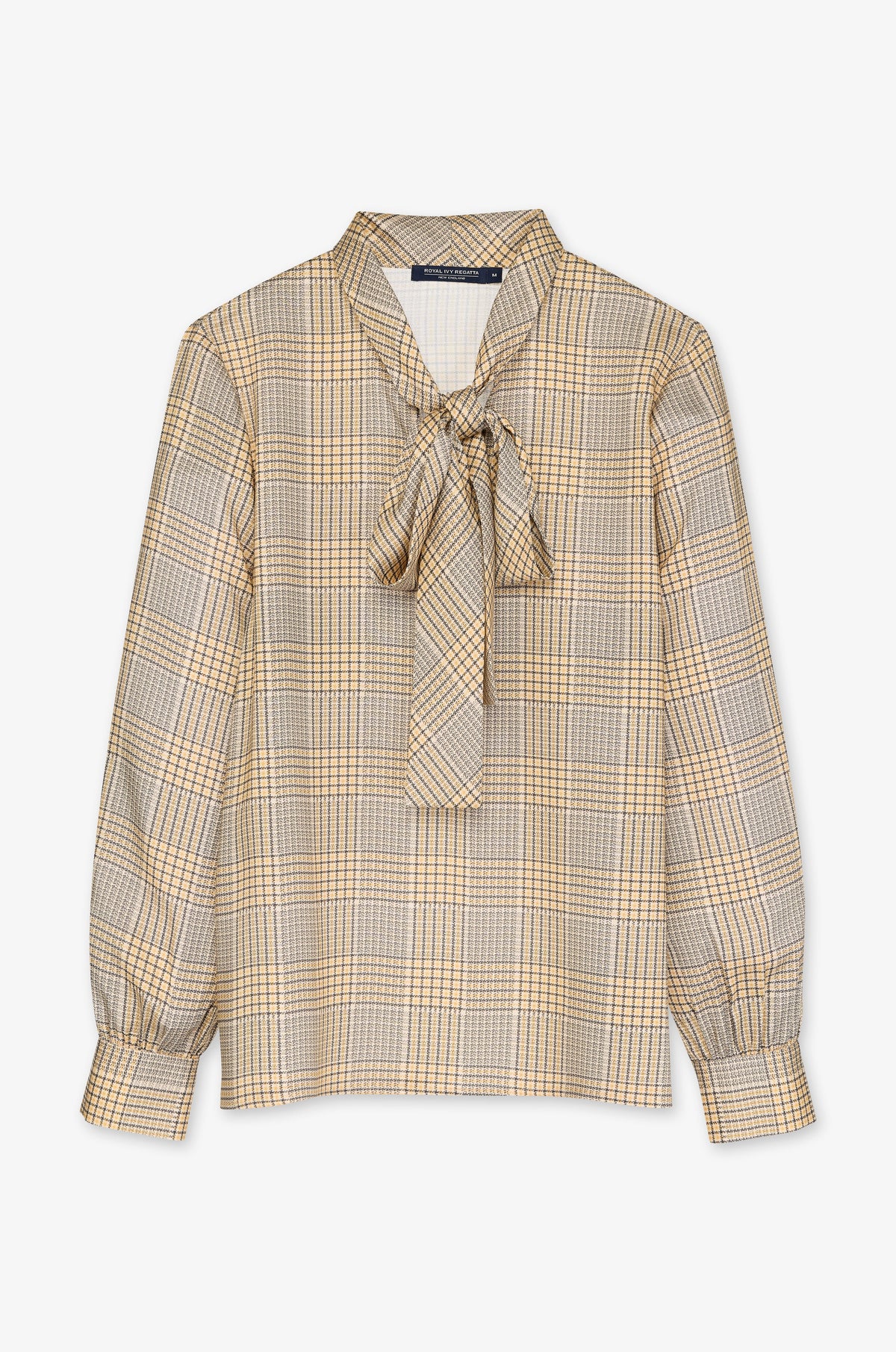 Checked Tie Neck Long Sleeve Blouse