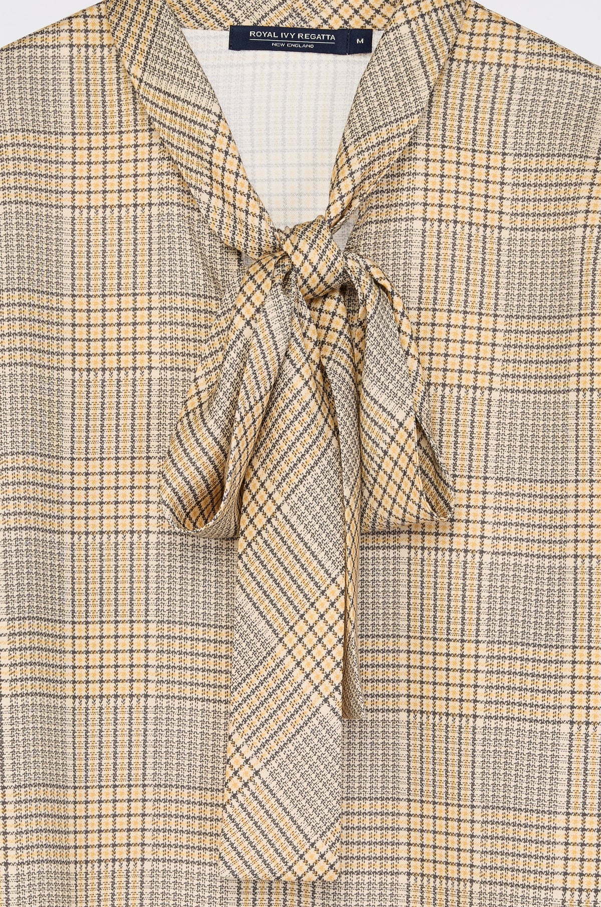 Checked Tie Neck Long Sleeve Blouse