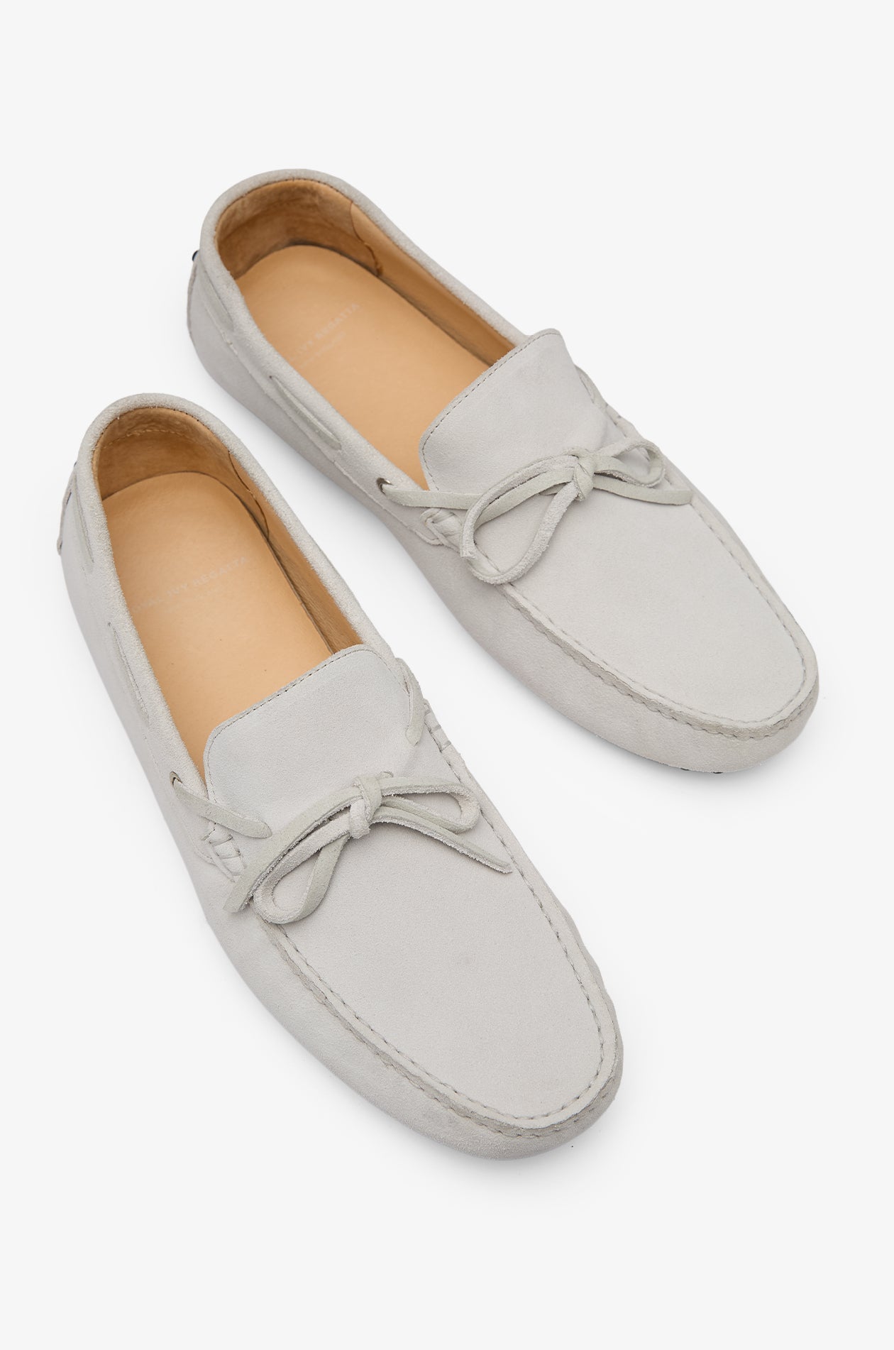 Suede Lace-Up Driving Loafers Light Grey
