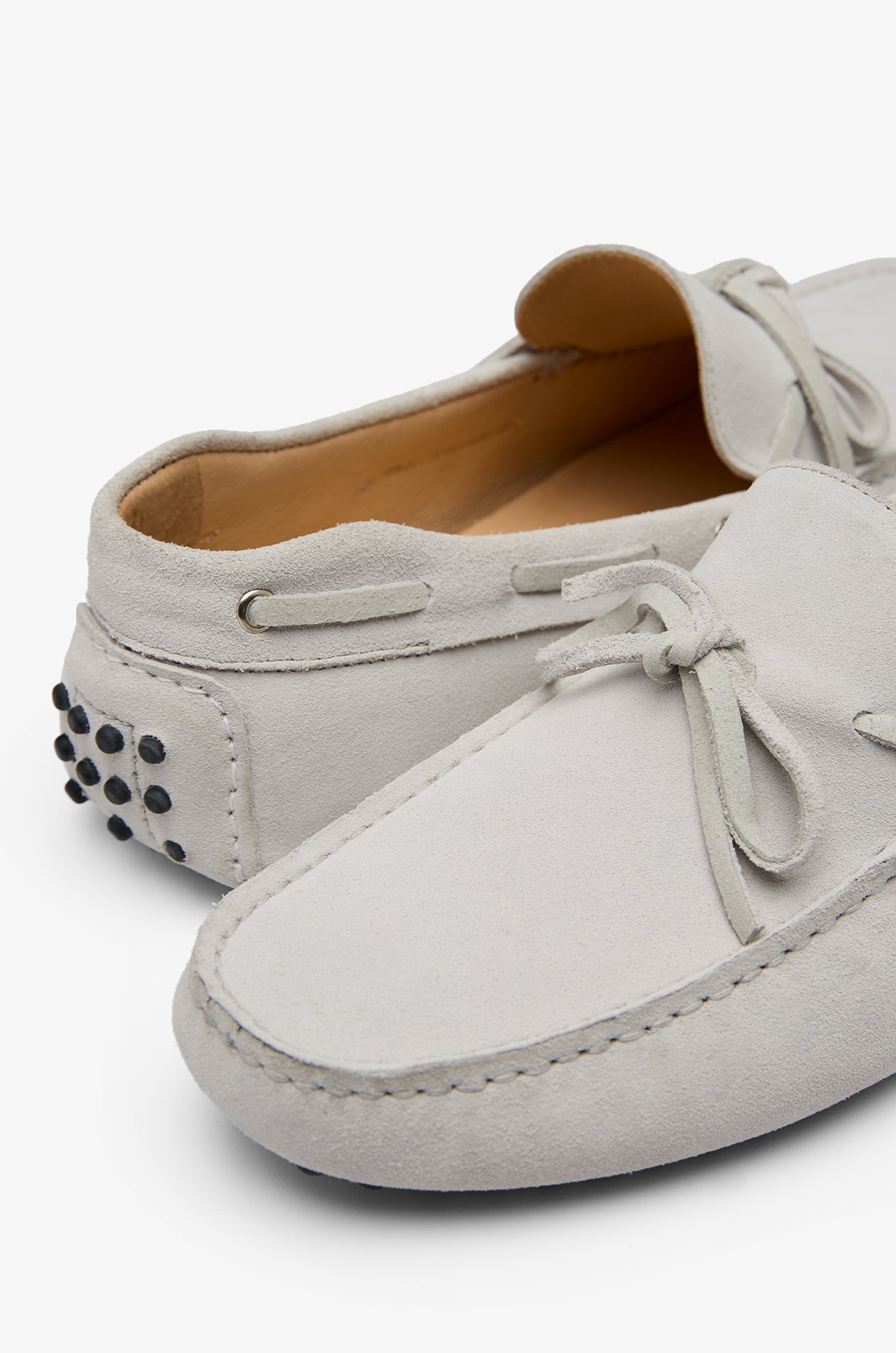 Suede Lace-Up Driving Loafers Light Grey