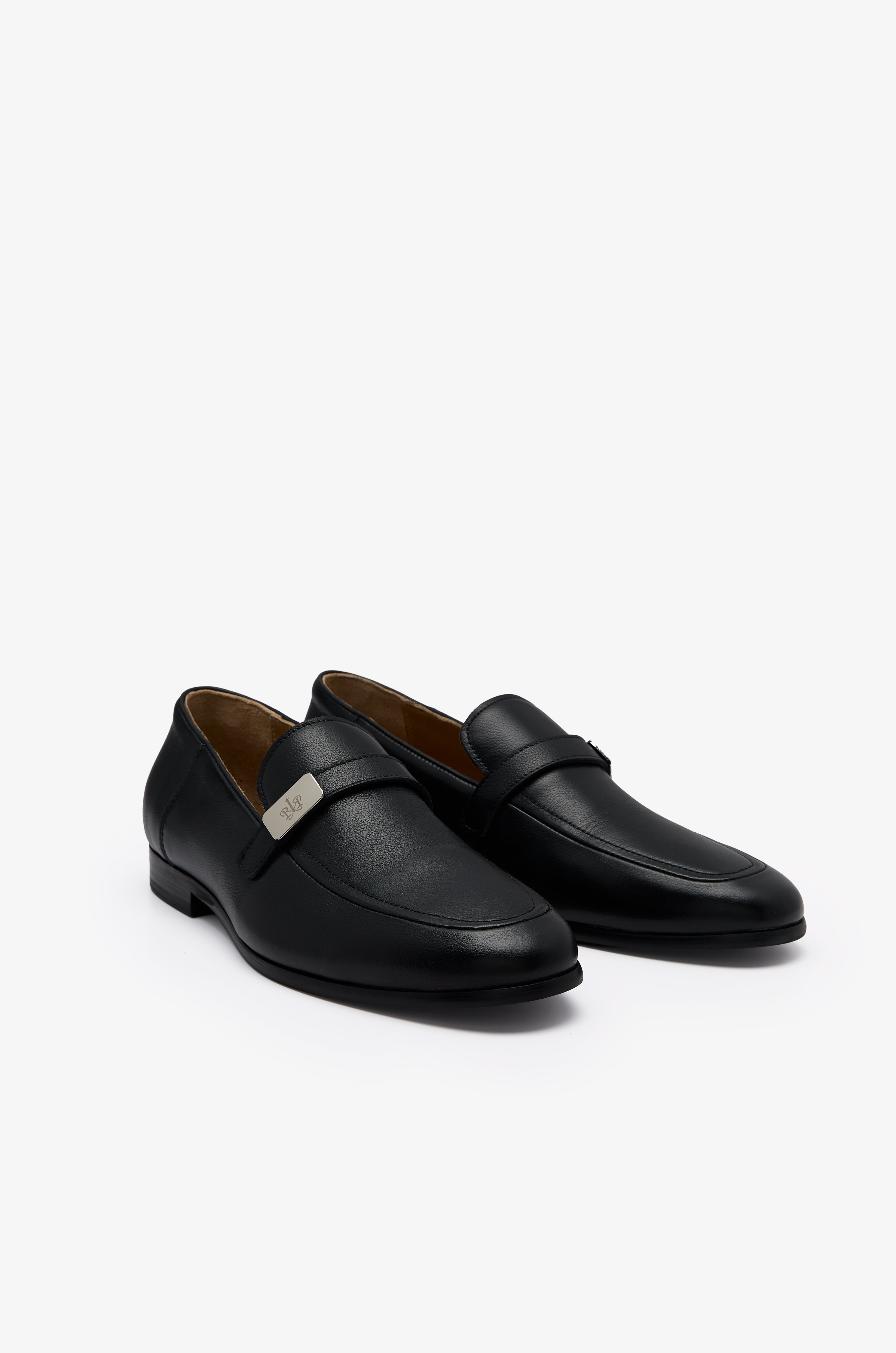 Silver Accent Leather Loafers Black
