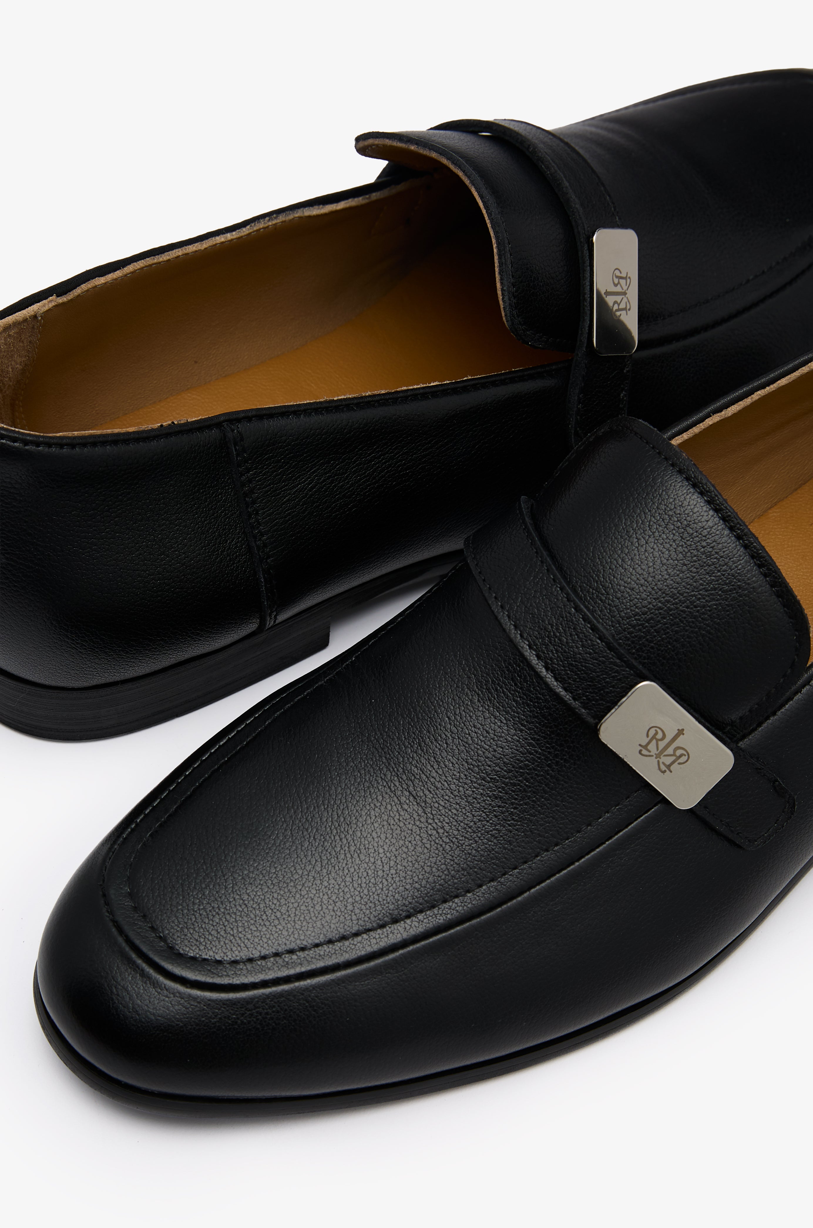 Silver Accent Leather Loafers Black