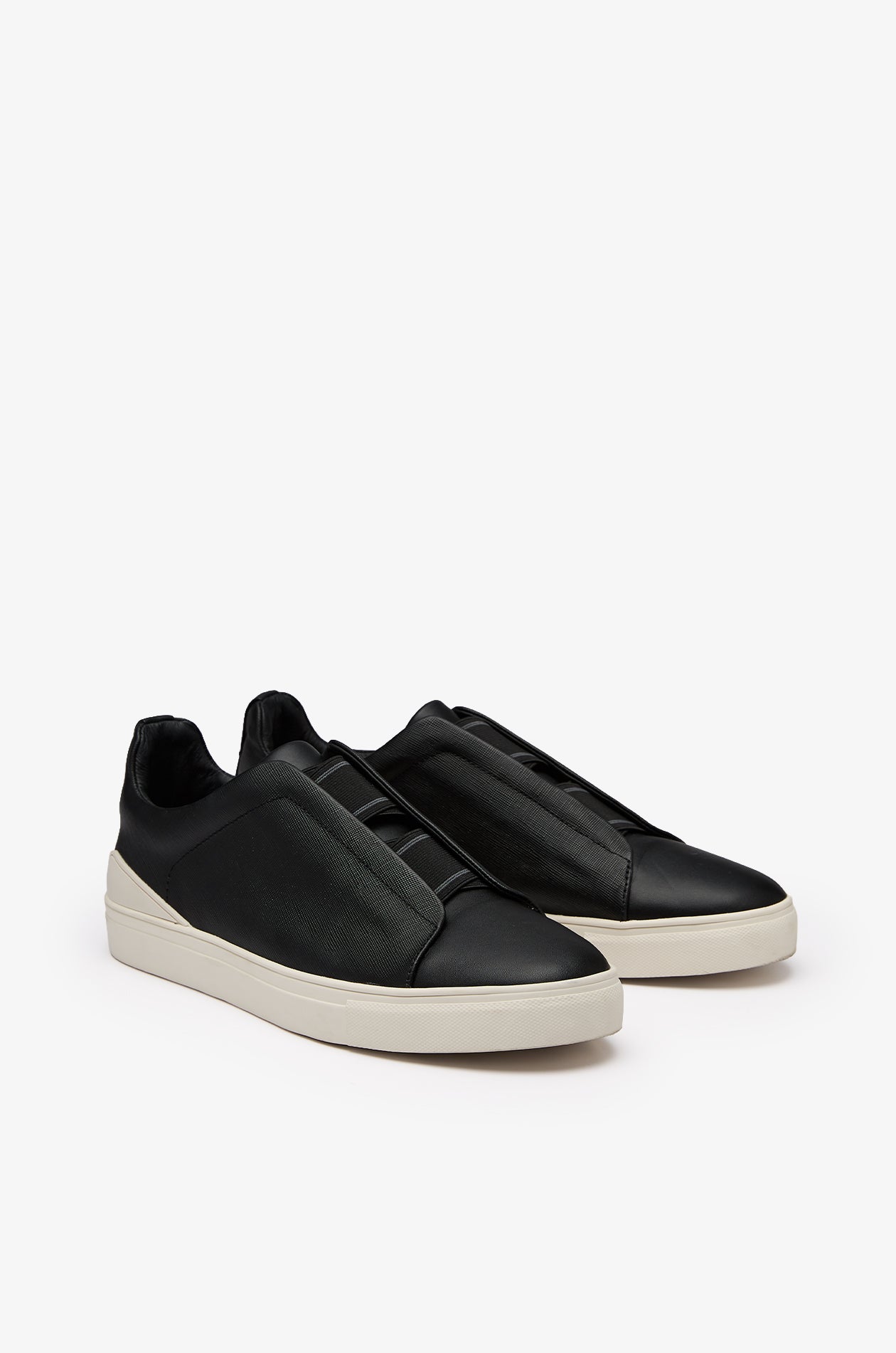 Saffiano Nappa Leather Slip-On Sneakers Black