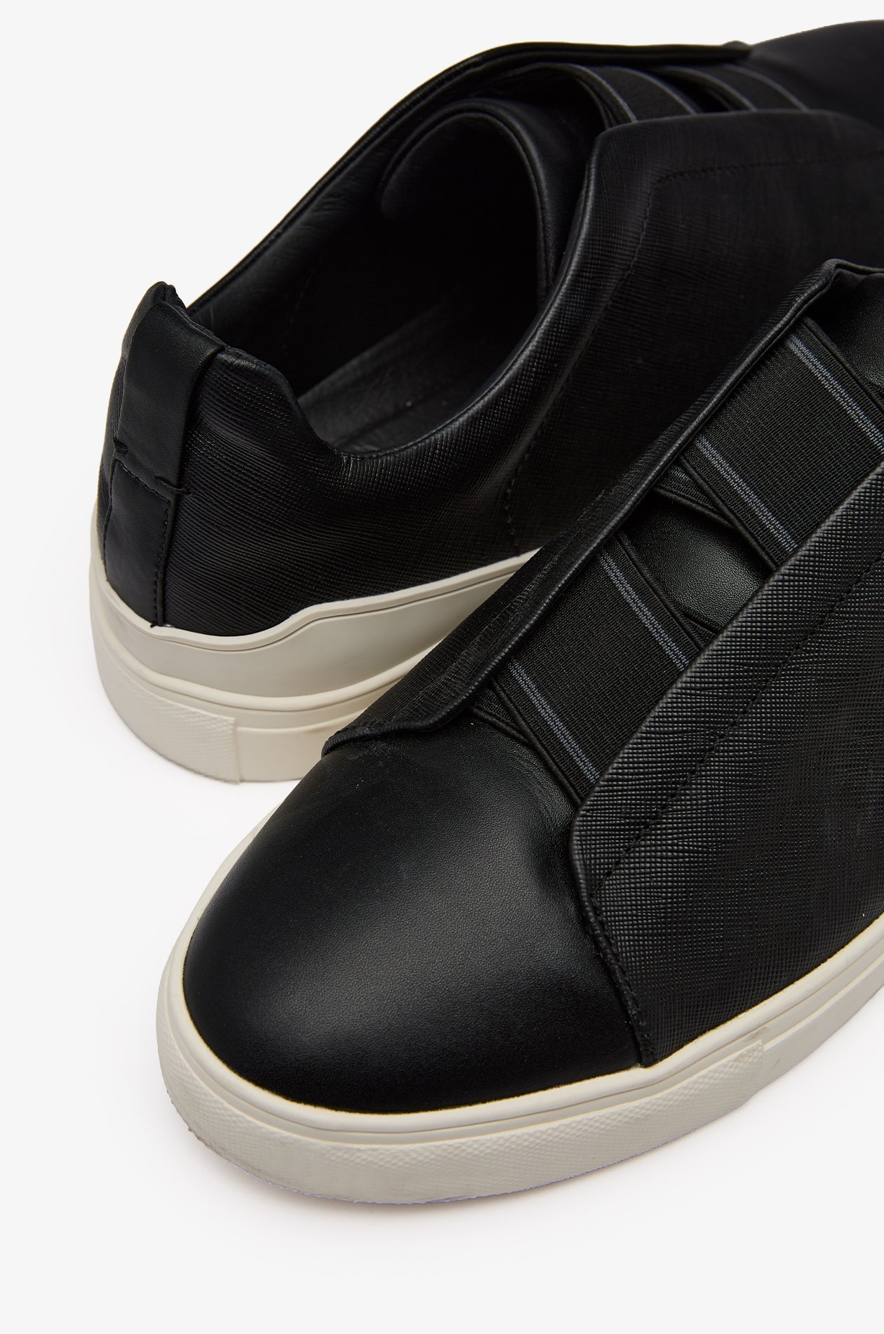 Saffiano Nappa Leather Slip-On Sneakers Black