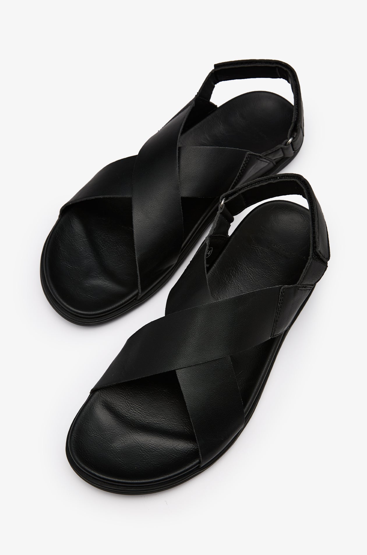 Cross-Strap Leather Sandals Black