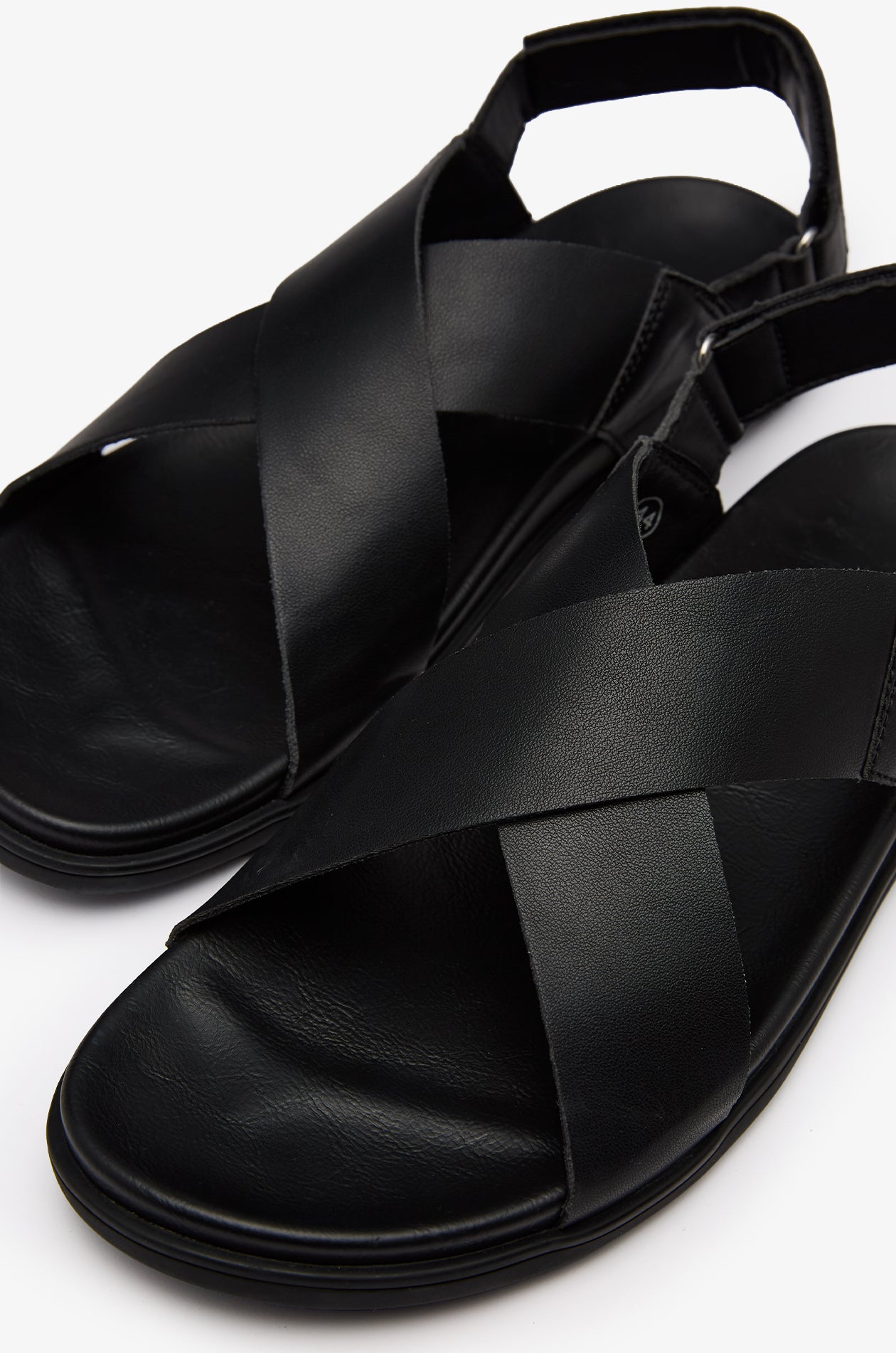 Cross-Strap Leather Sandals Black