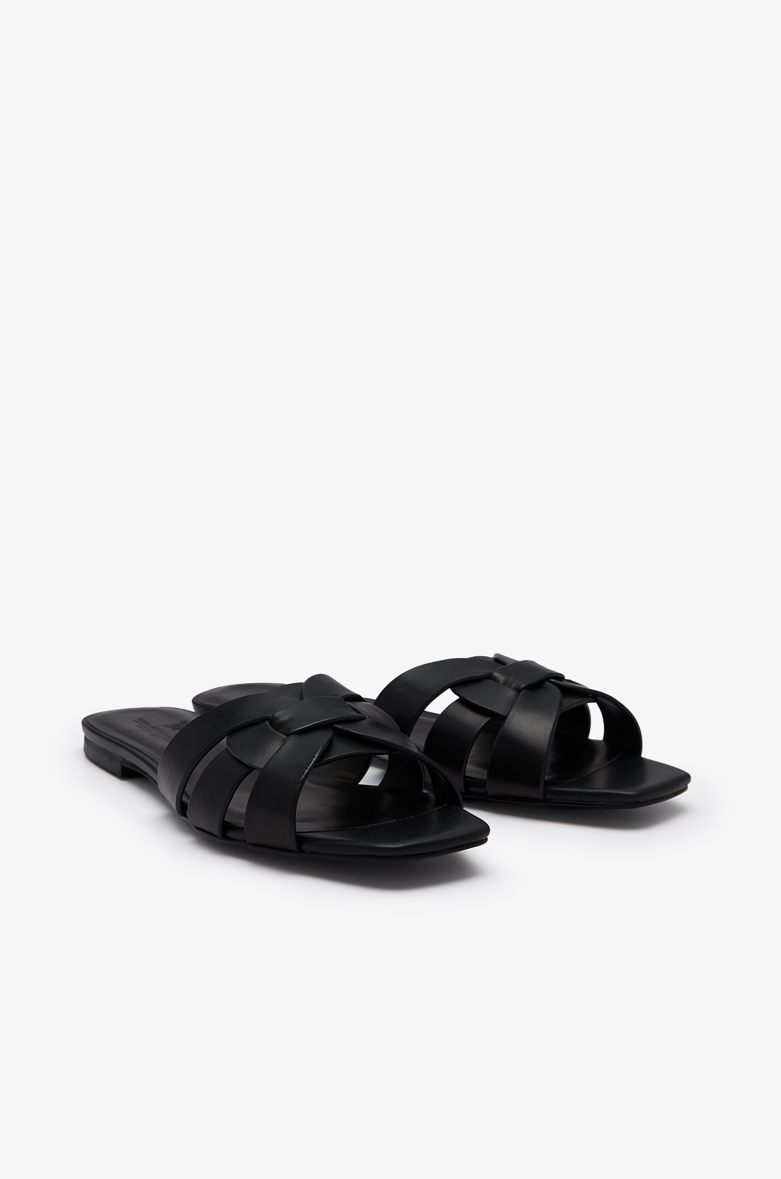 Cross-Strap Flat Slide Sandals Black