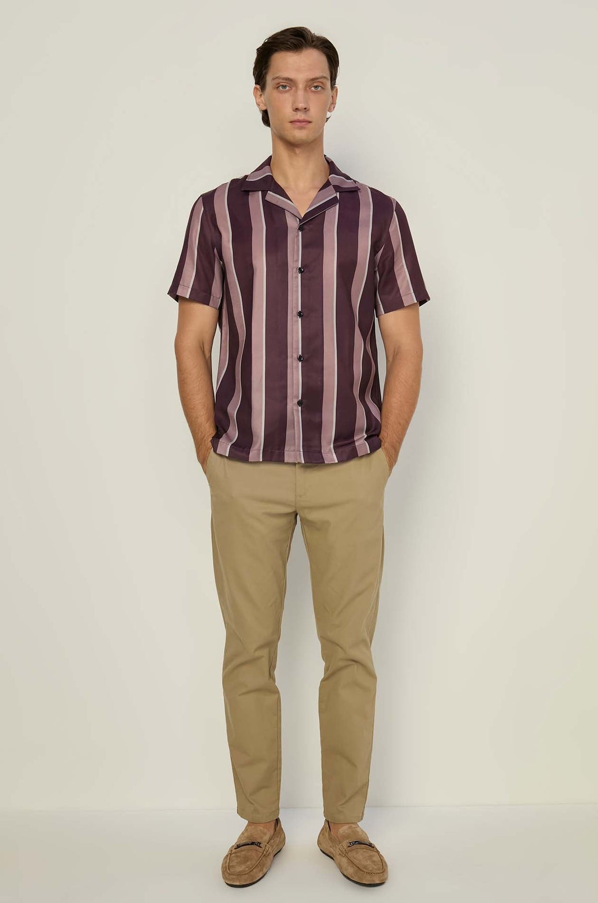 Vertical Striped Hawaii Shirt Dark Striped Brown